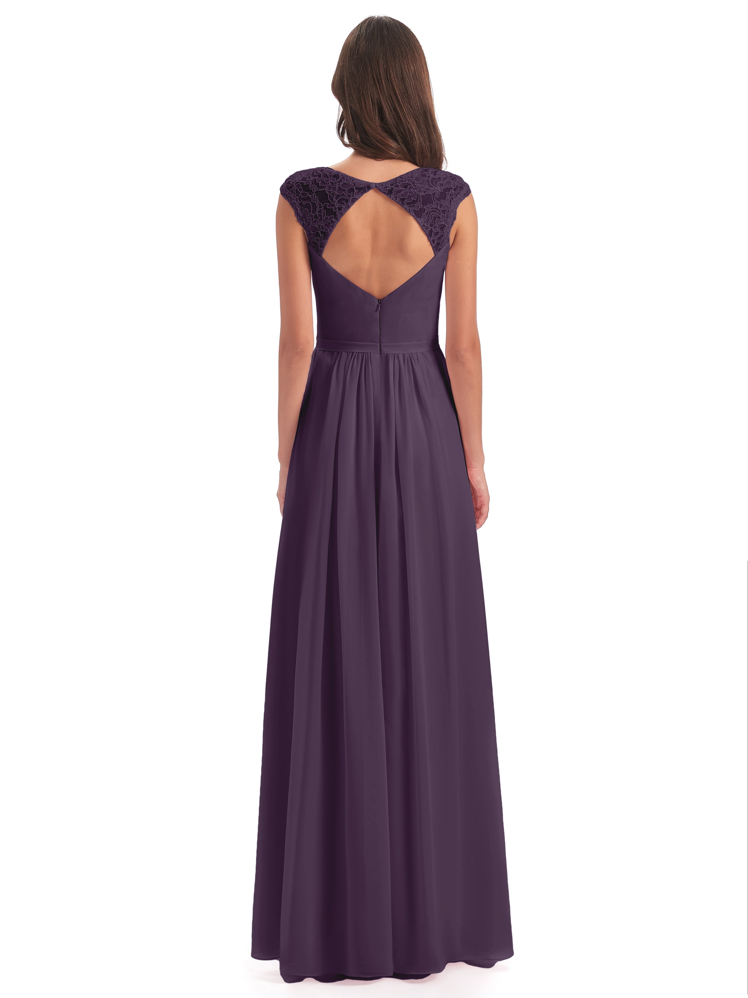 Robe De Demoiselle D'Honneur En Plum Mancherons Dos Ouvert Mousseline Robes Demoiselle D'Honneur