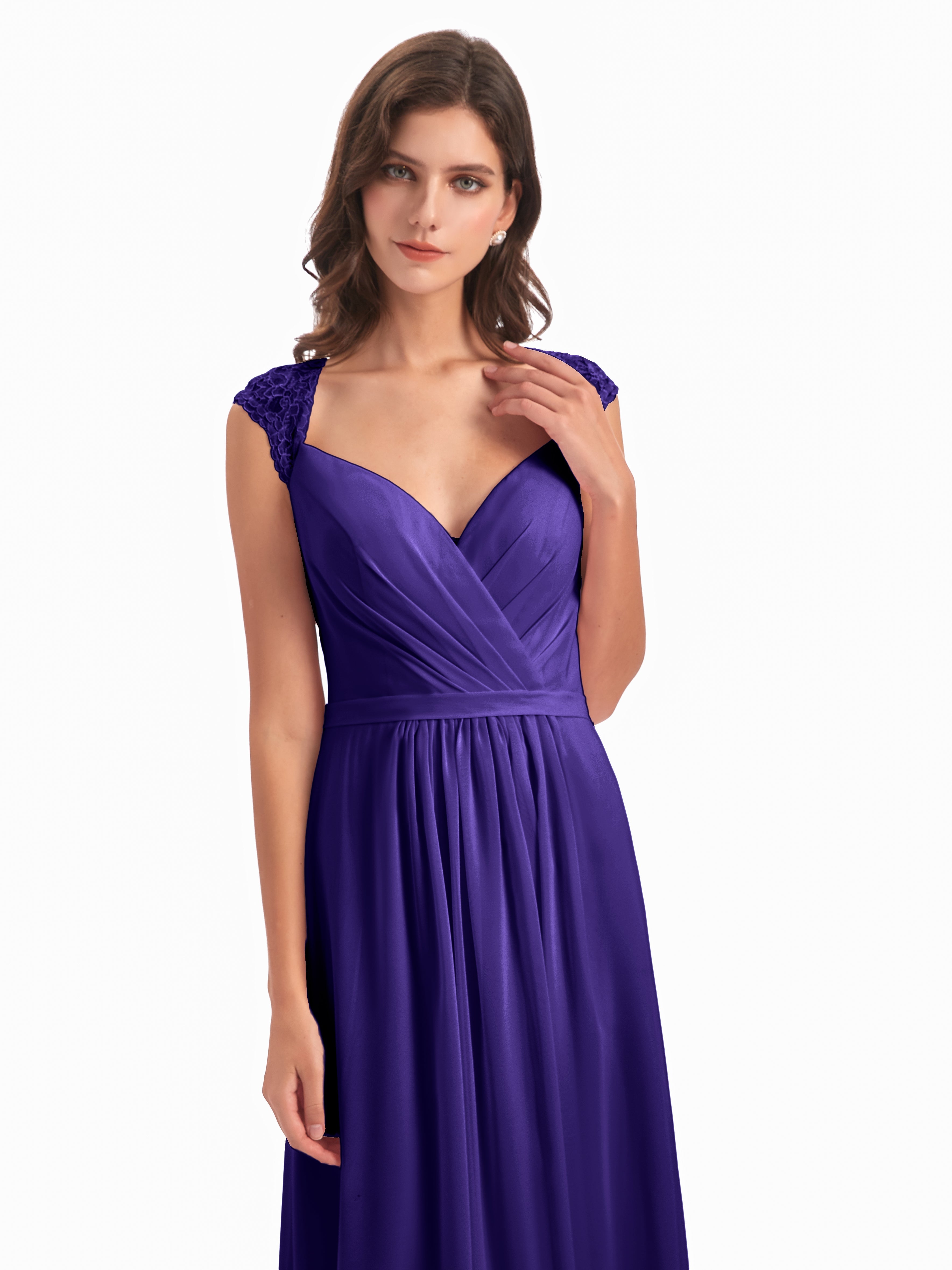 Robes De Demoiselle D'Honneur En Régence Mancherons Dos Ouvert Mousseline Robes Demoiselle D'Honneur