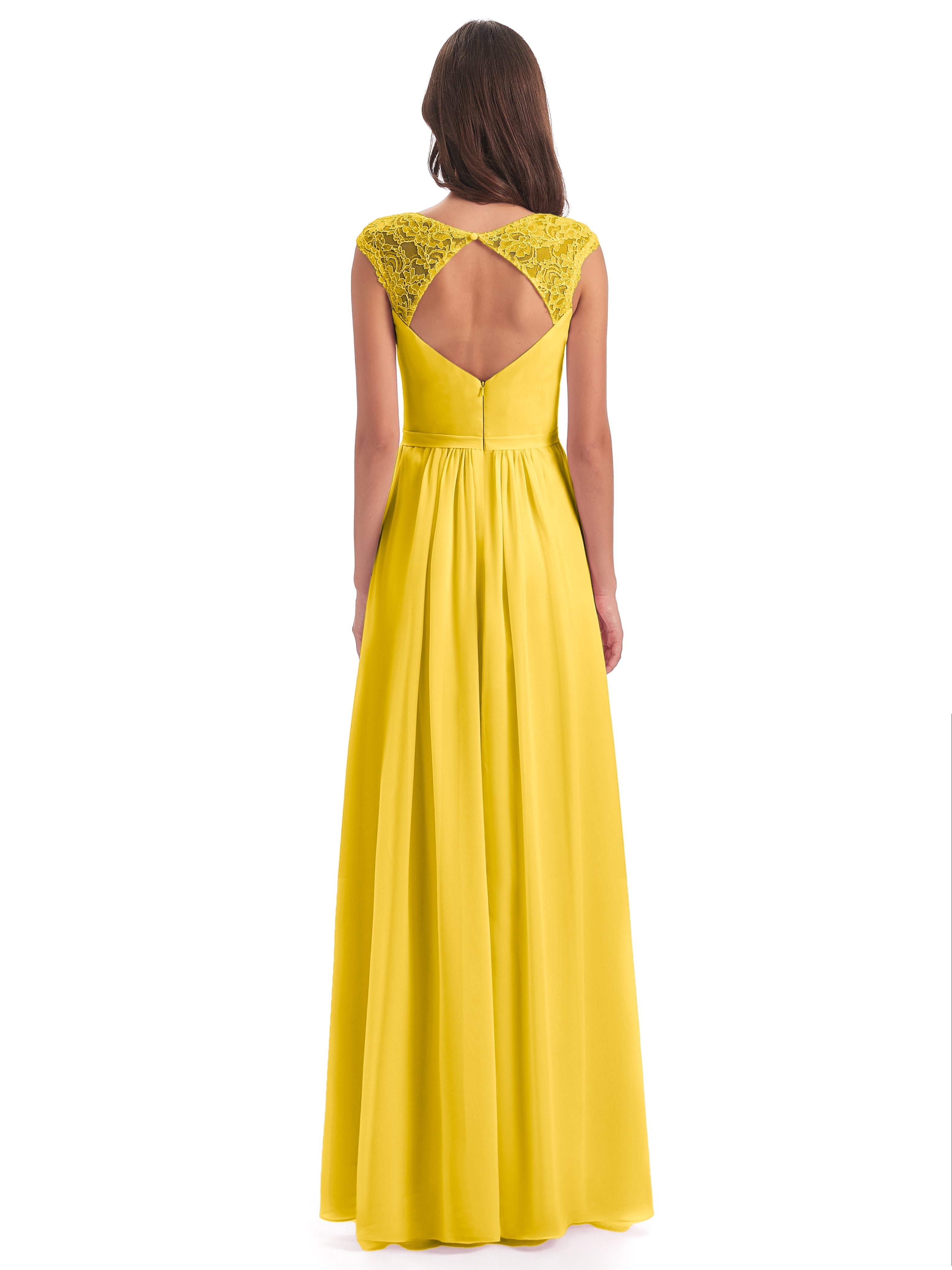 Robe De Demoiselle D'Honneur Souci Mancherons Dos Ouvert Mousseline Robes Demoiselle D'Honneur