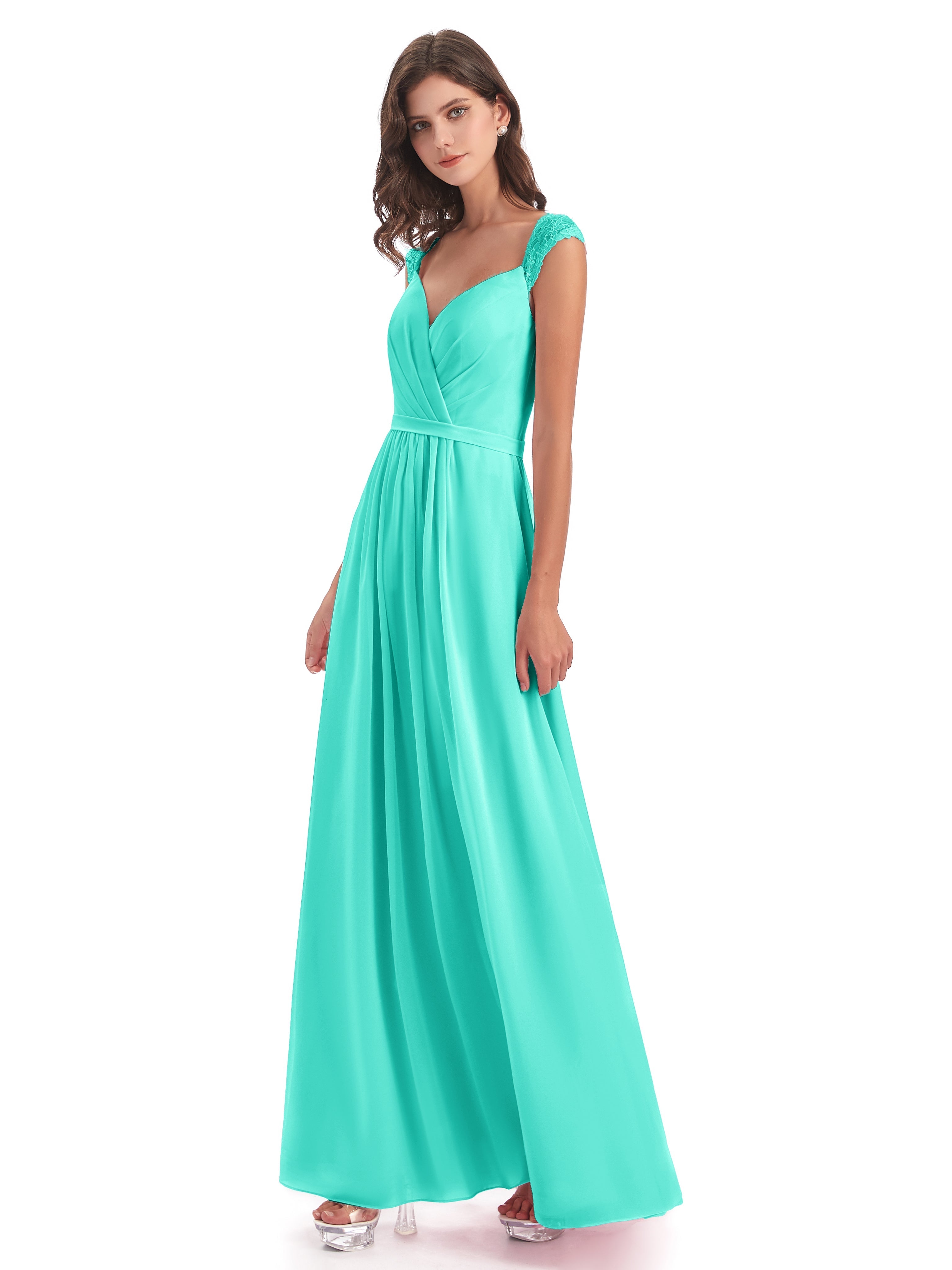 Robes De Demoiselle D'Honneur Spa Mancherons Dos Ouvert Mousseline Robes Demoiselle D'Honneur