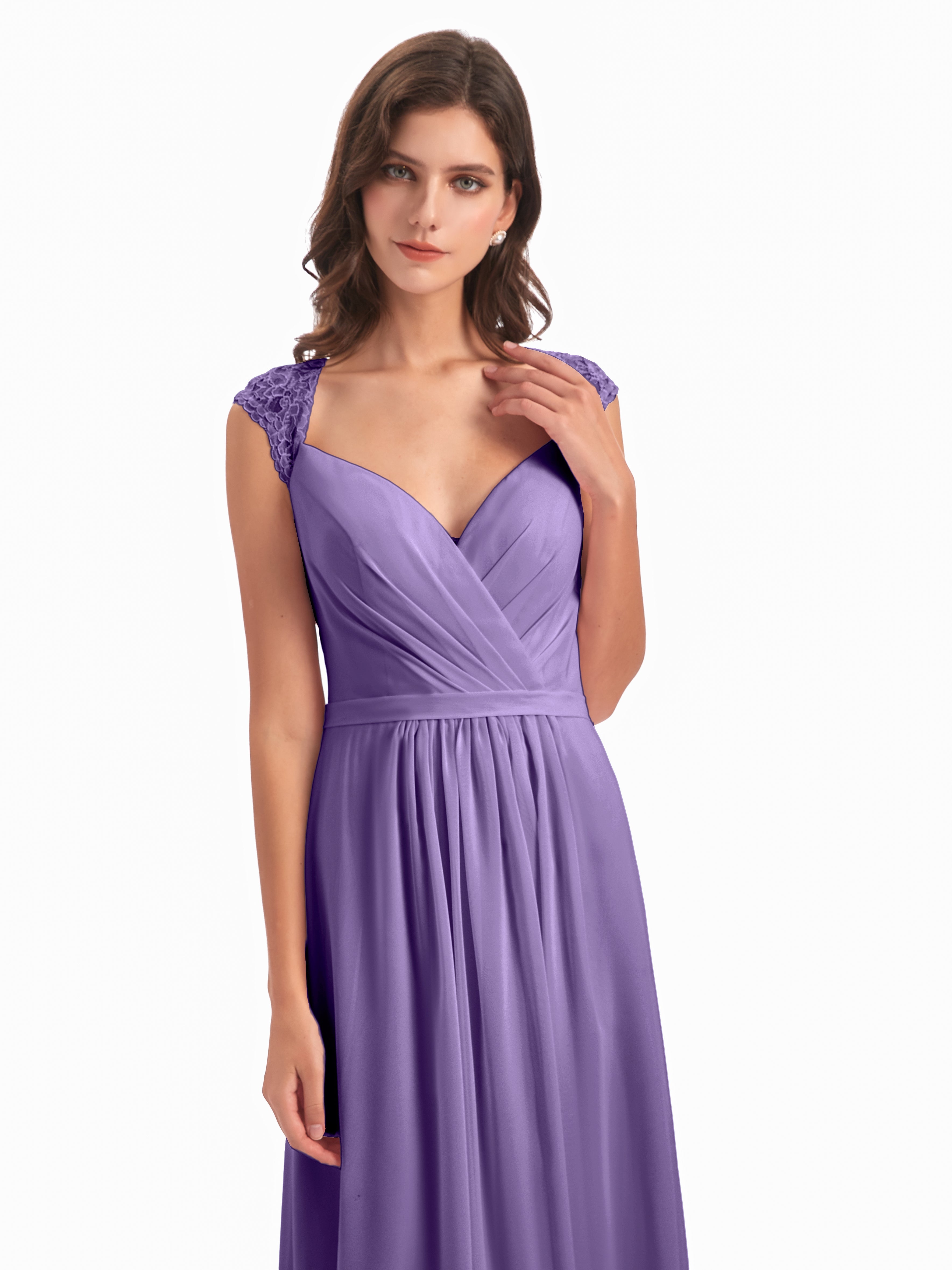 Robes De Demoiselle D'Honneur Tahiti Mancherons Dos Ouvert Mousseline Robes Demoiselle D'Honneur