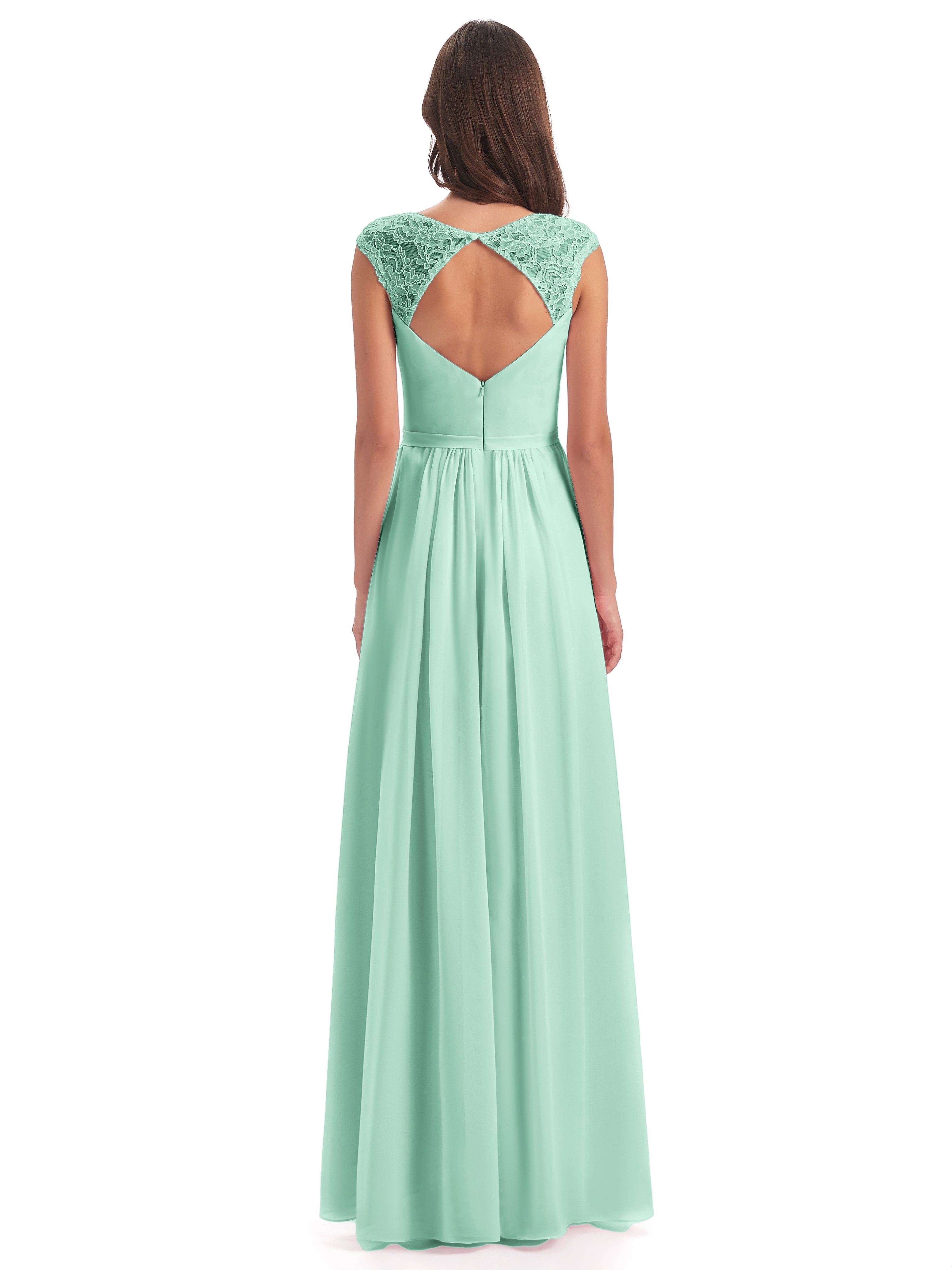 Robe Vert Menthe Demoiselle D Honneur Mancherons Dos Ouvert Mousseline Robes Demoiselle D'Honneur
