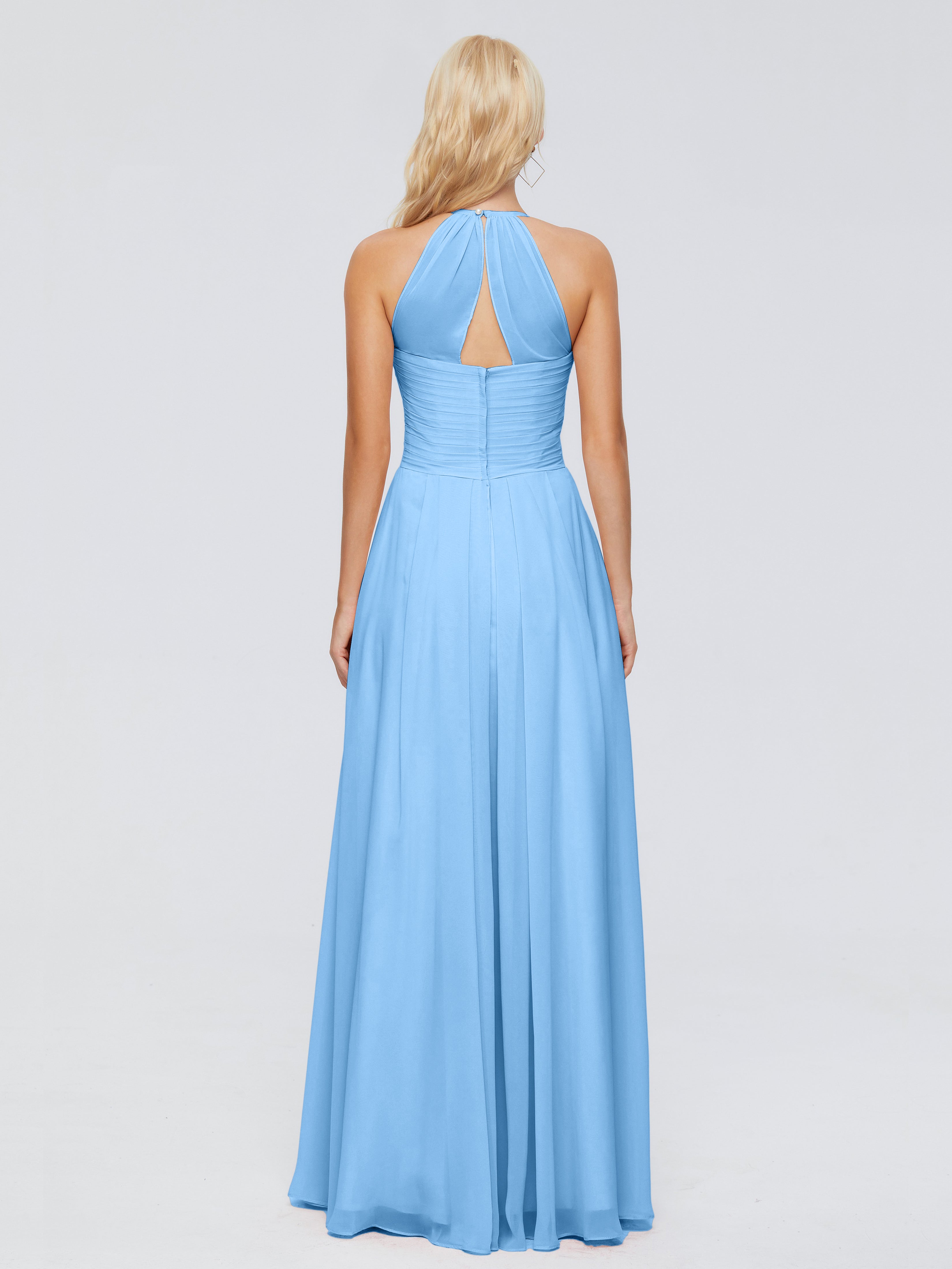 Robes Demoiselle D Honneur Bleu Finley Trapèze Licou Mousseline Robes Demoiselle D'Honneur