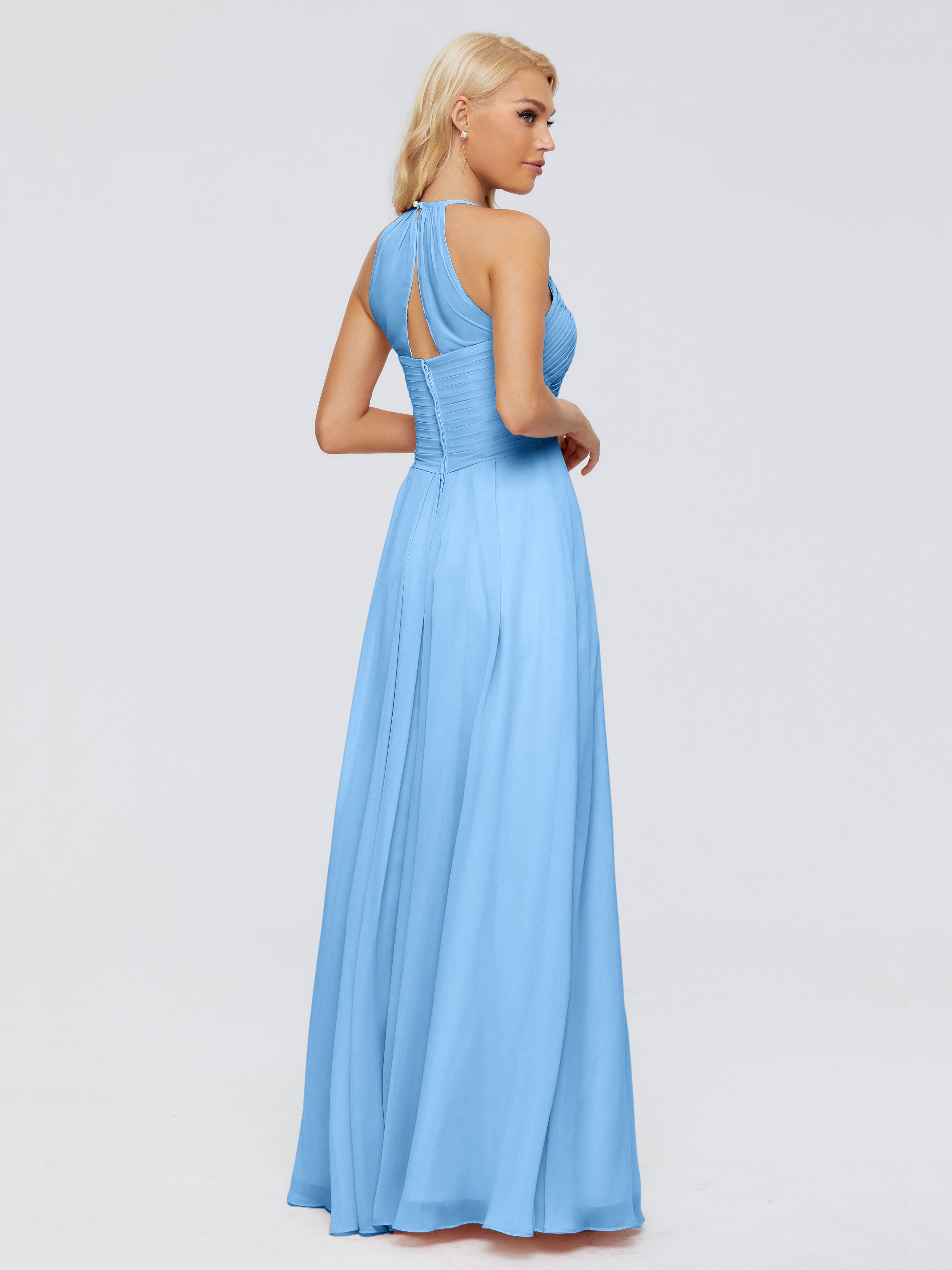Robes Demoiselle D Honneur Bleu Finley Trapèze Licou Mousseline Robes Demoiselle D'Honneur