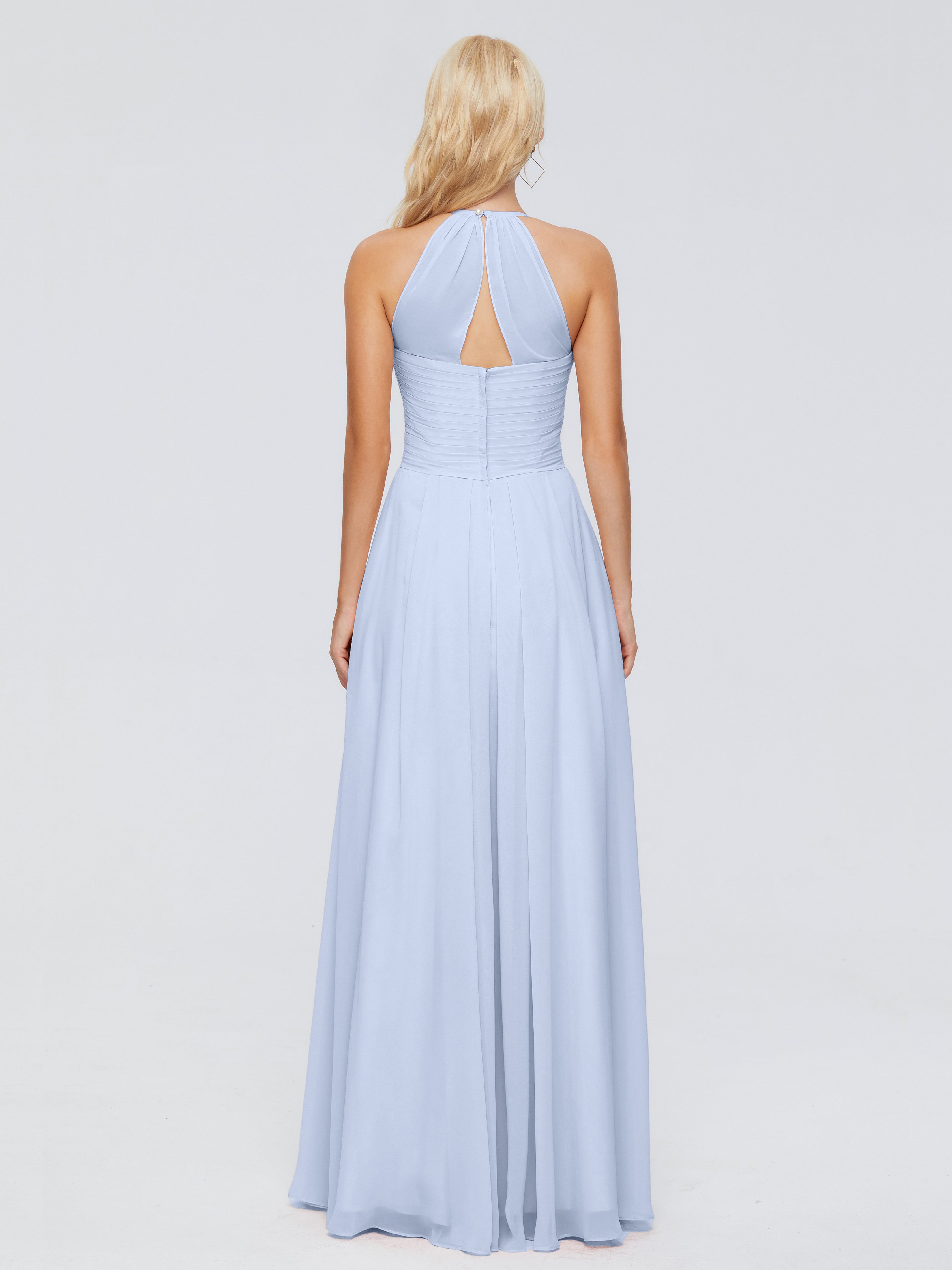 Robe De Demoiselle D Honneur Bleu Ciel Finley Trapèze Licou Mousseline Robes Demoiselle D'Honneur