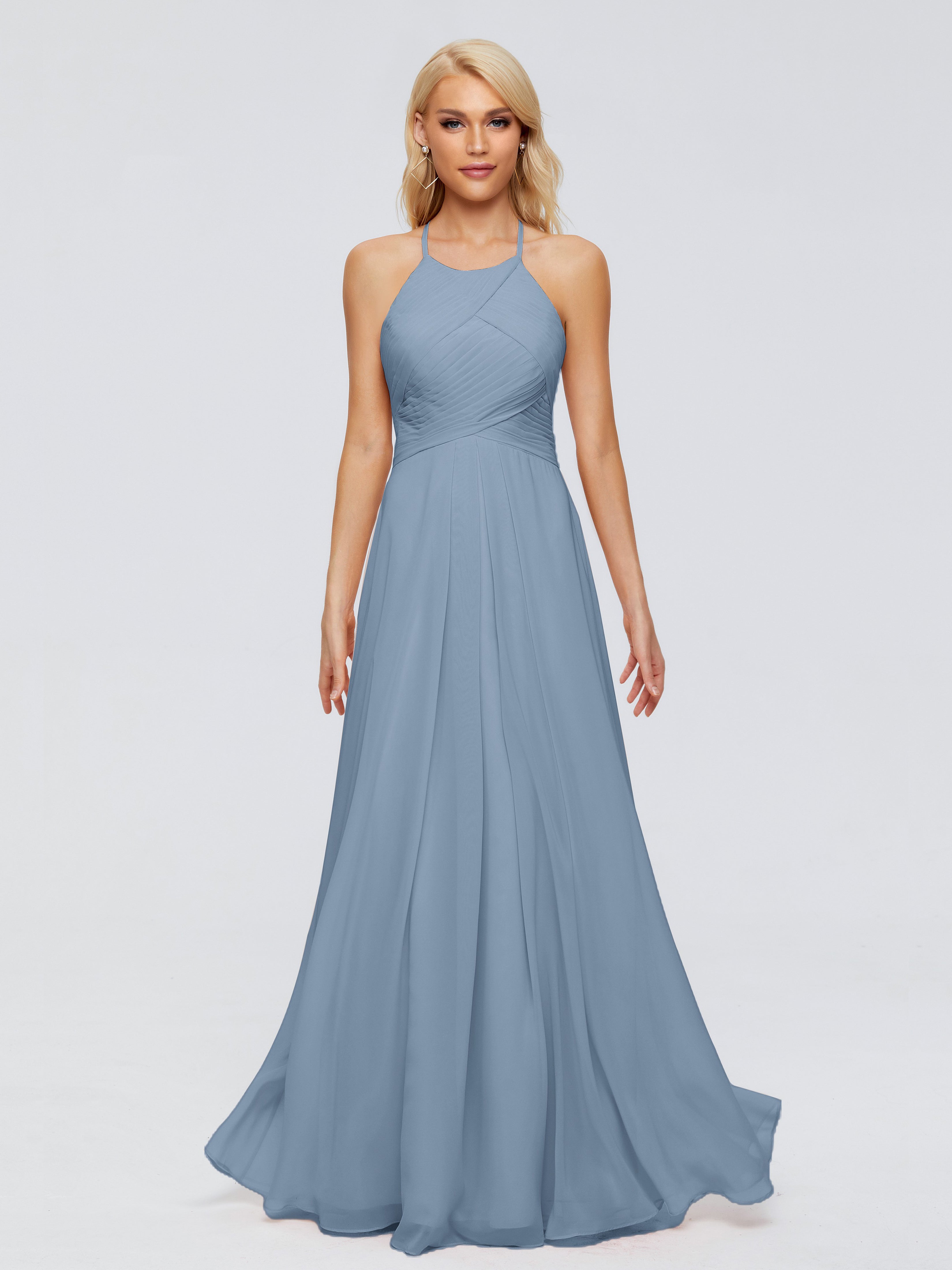 Robes De Demoiselle D'Honneur Bleu De Schiste Finley Trapèze Licou Mousseline Robes Demoiselle D'Honneur
