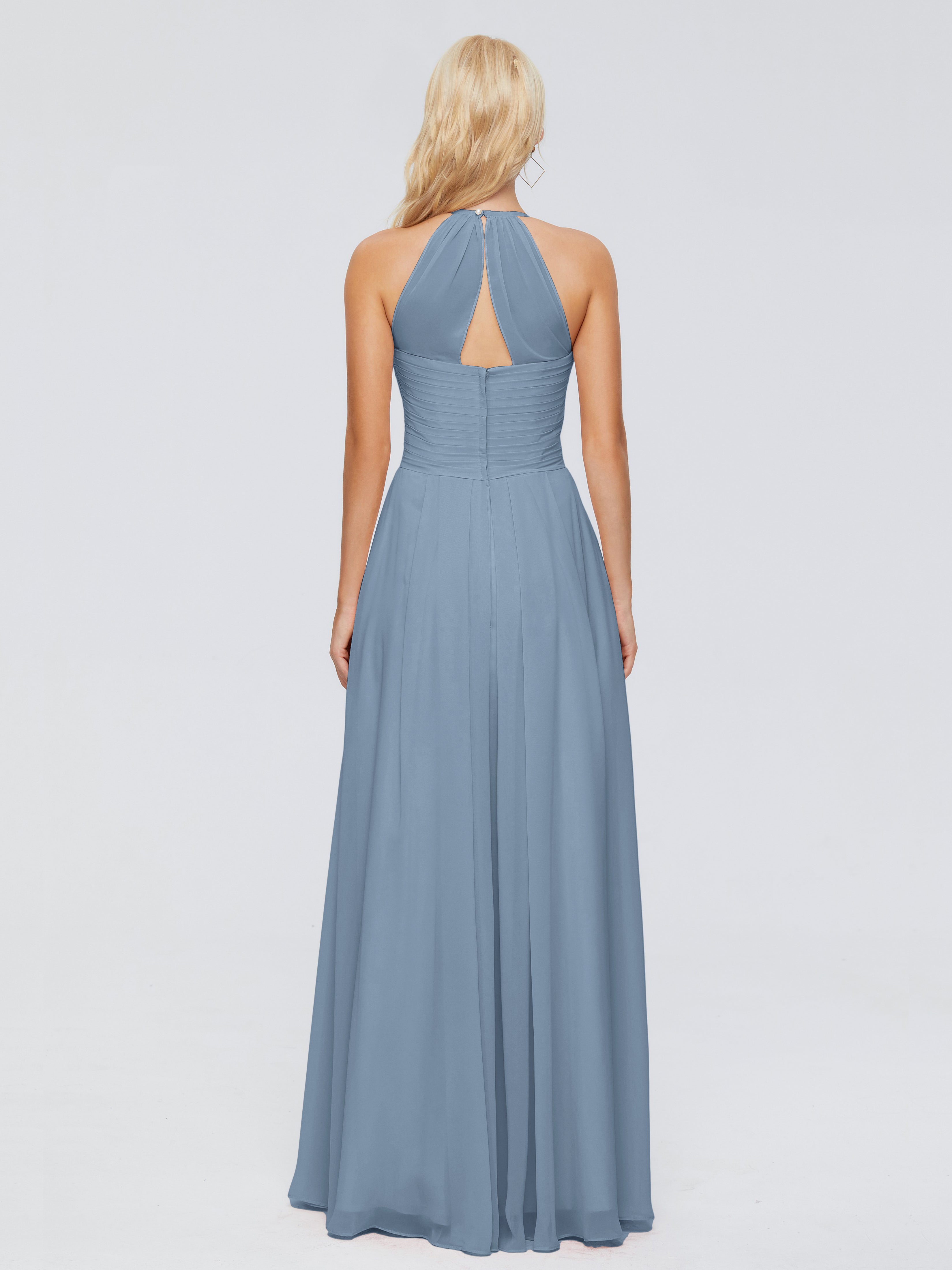 Robes De Demoiselle D'Honneur Bleu De Schiste Finley Trapèze Licou Mousseline Robes Demoiselle D'Honneur