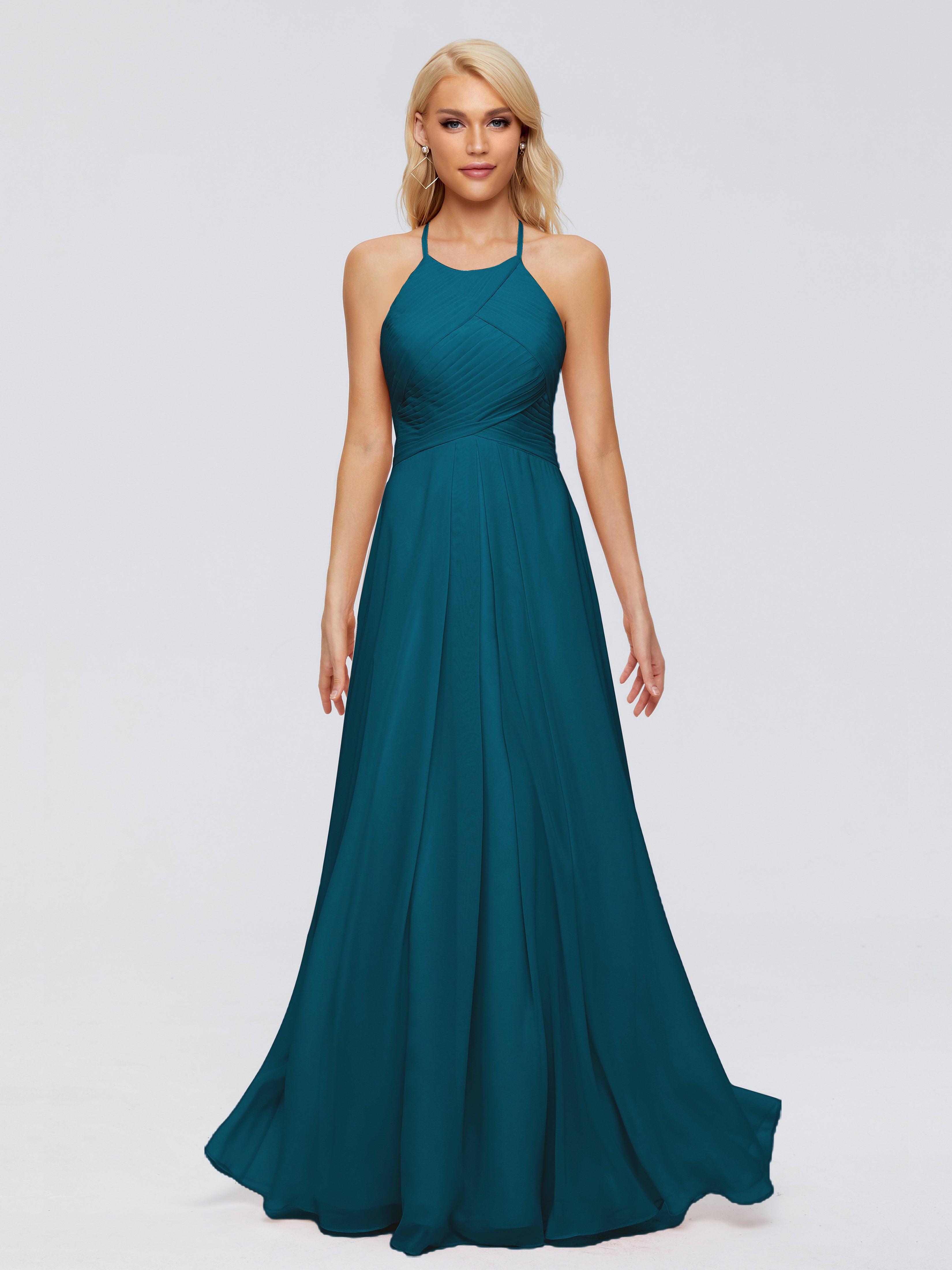 Robe De Demoiselle D'Honneur Bleu Encre Finley Trapèze Licou Mousseline Robes Demoiselle D'Honneur
