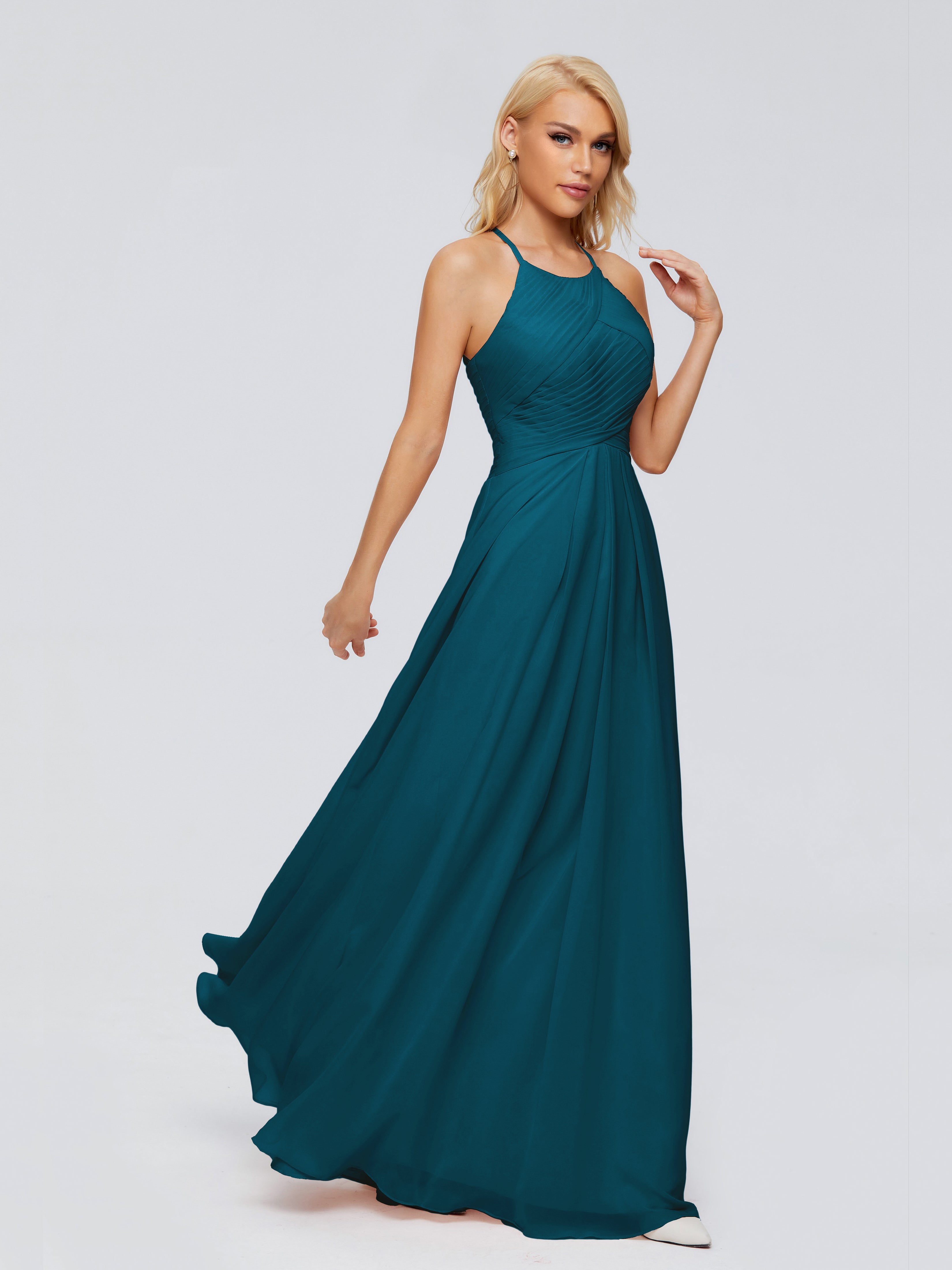 Robe De Demoiselle D'Honneur Bleu Encre Finley Trapèze Licou Mousseline Robes Demoiselle D'Honneur
