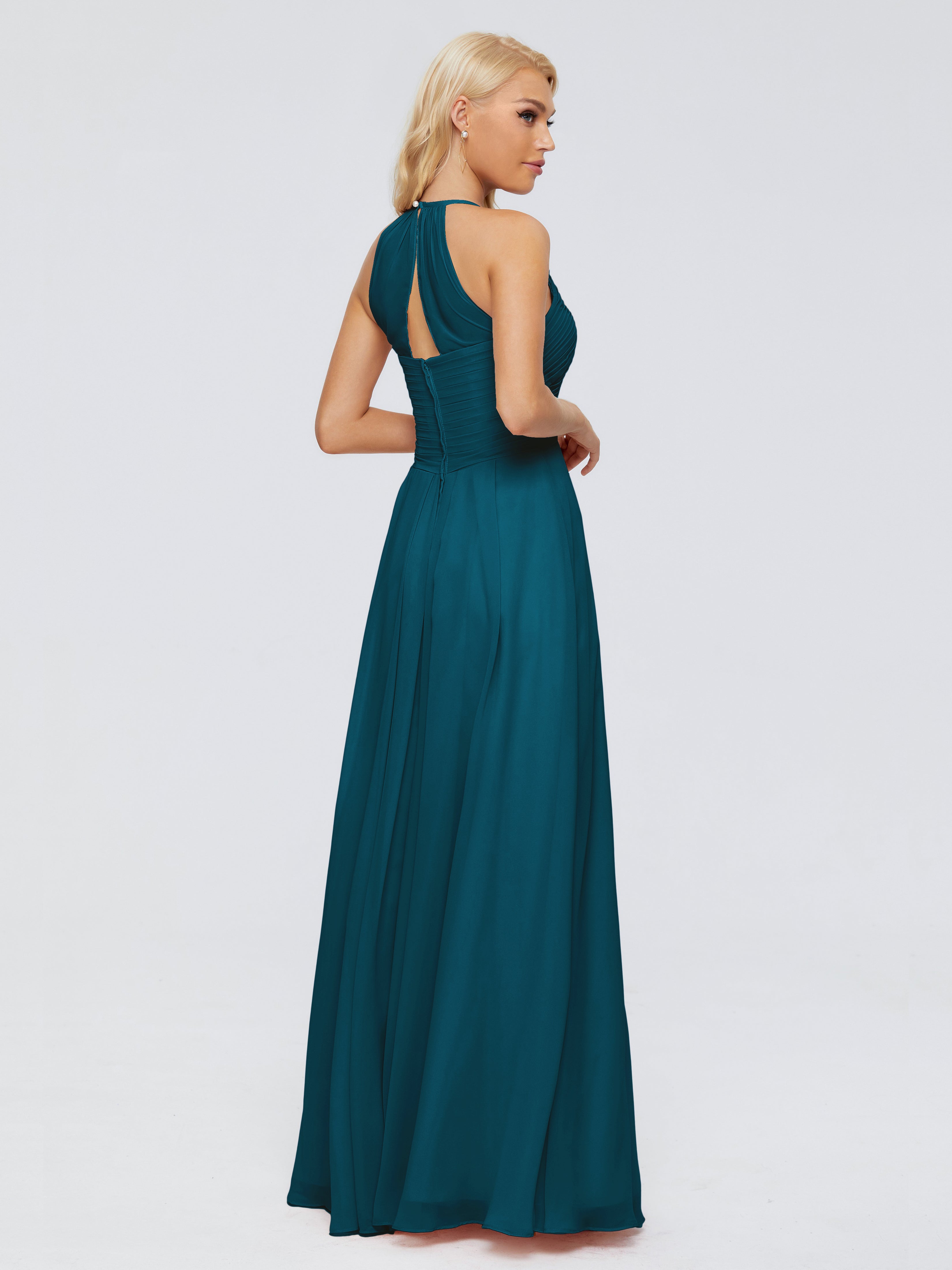 Robe De Demoiselle D'Honneur Bleu Encre Finley Trapèze Licou Mousseline Robes Demoiselle D'Honneur