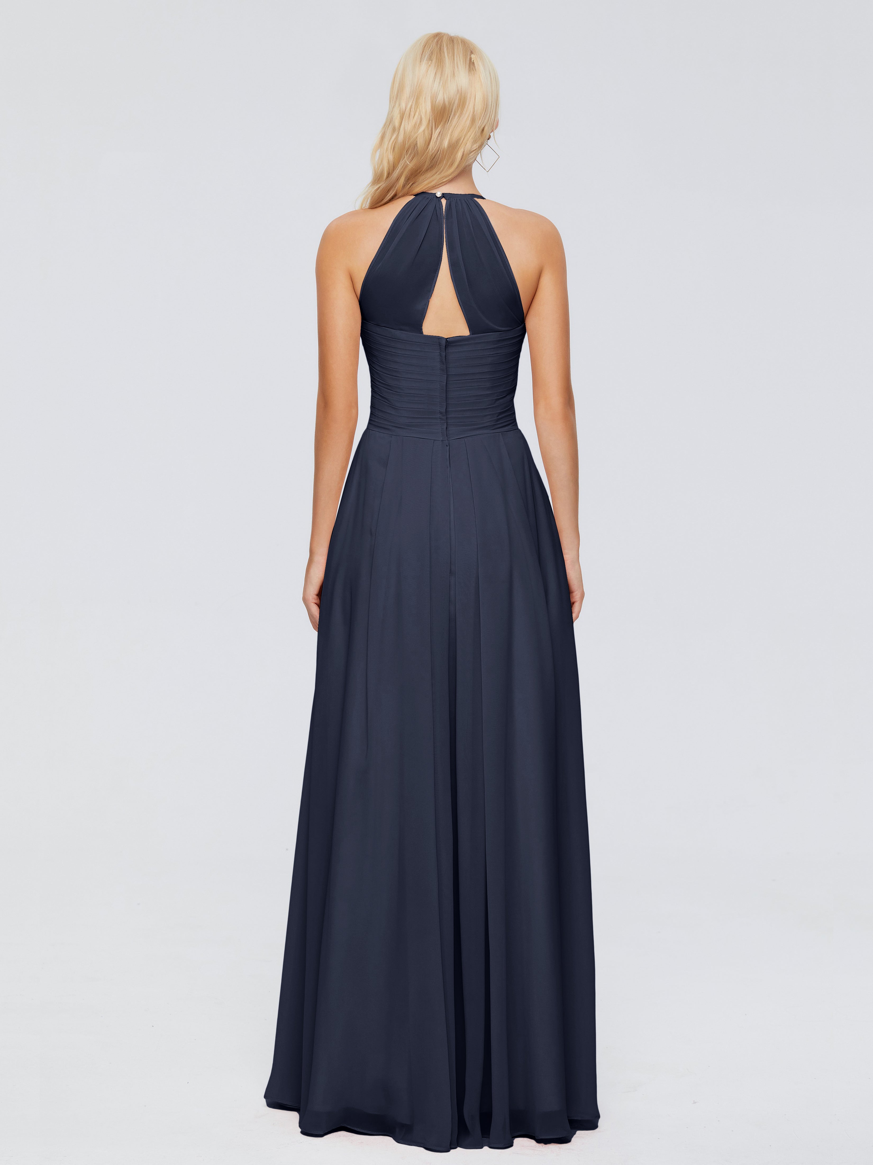 Demoiselle D'Honneur Bleu Marine Finley Trapèze Licou Mousseline Robes Demoiselle D'Honneur