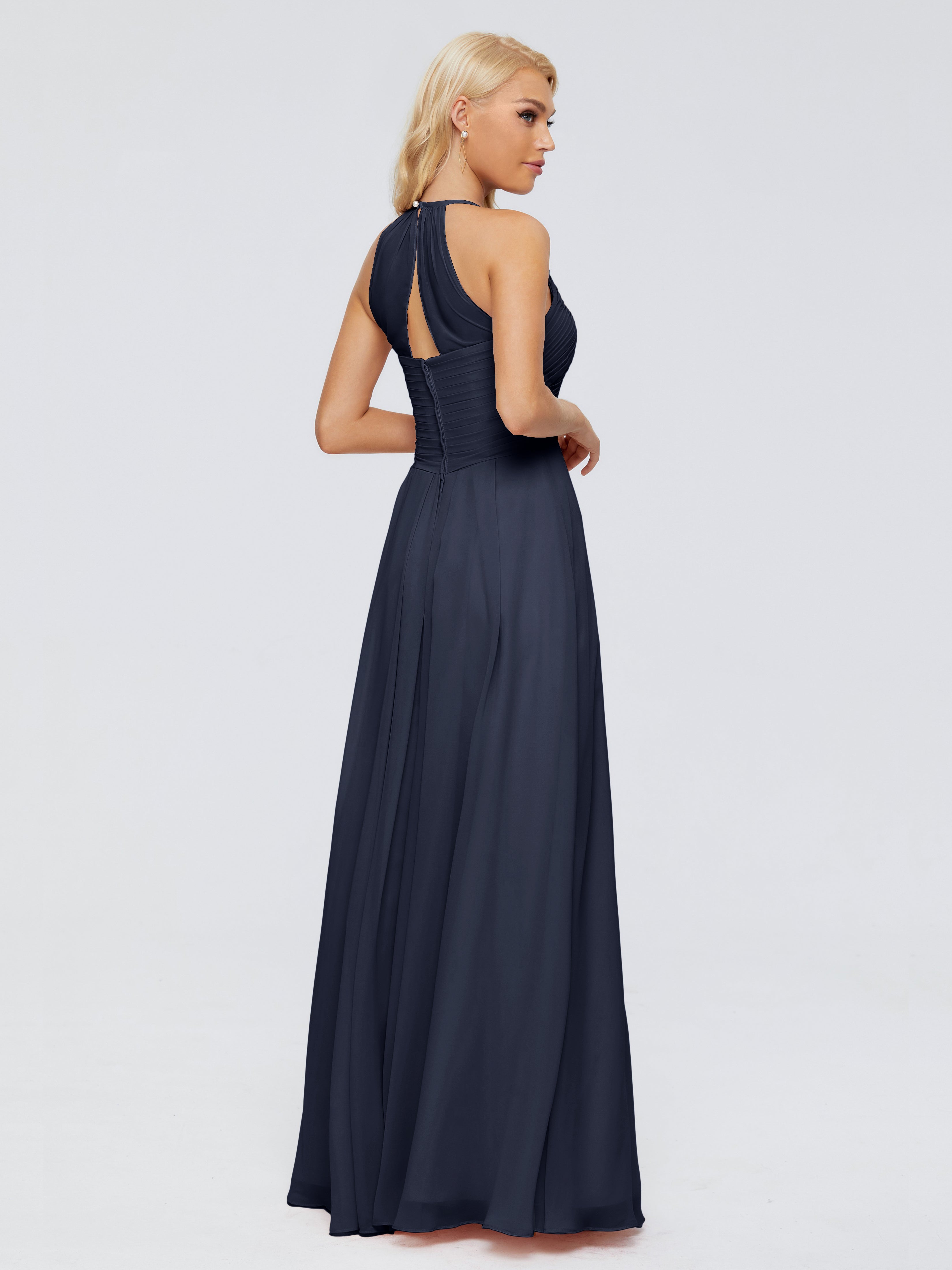 Demoiselle D'Honneur Bleu Marine Finley Trapèze Licou Mousseline Robes Demoiselle D'Honneur