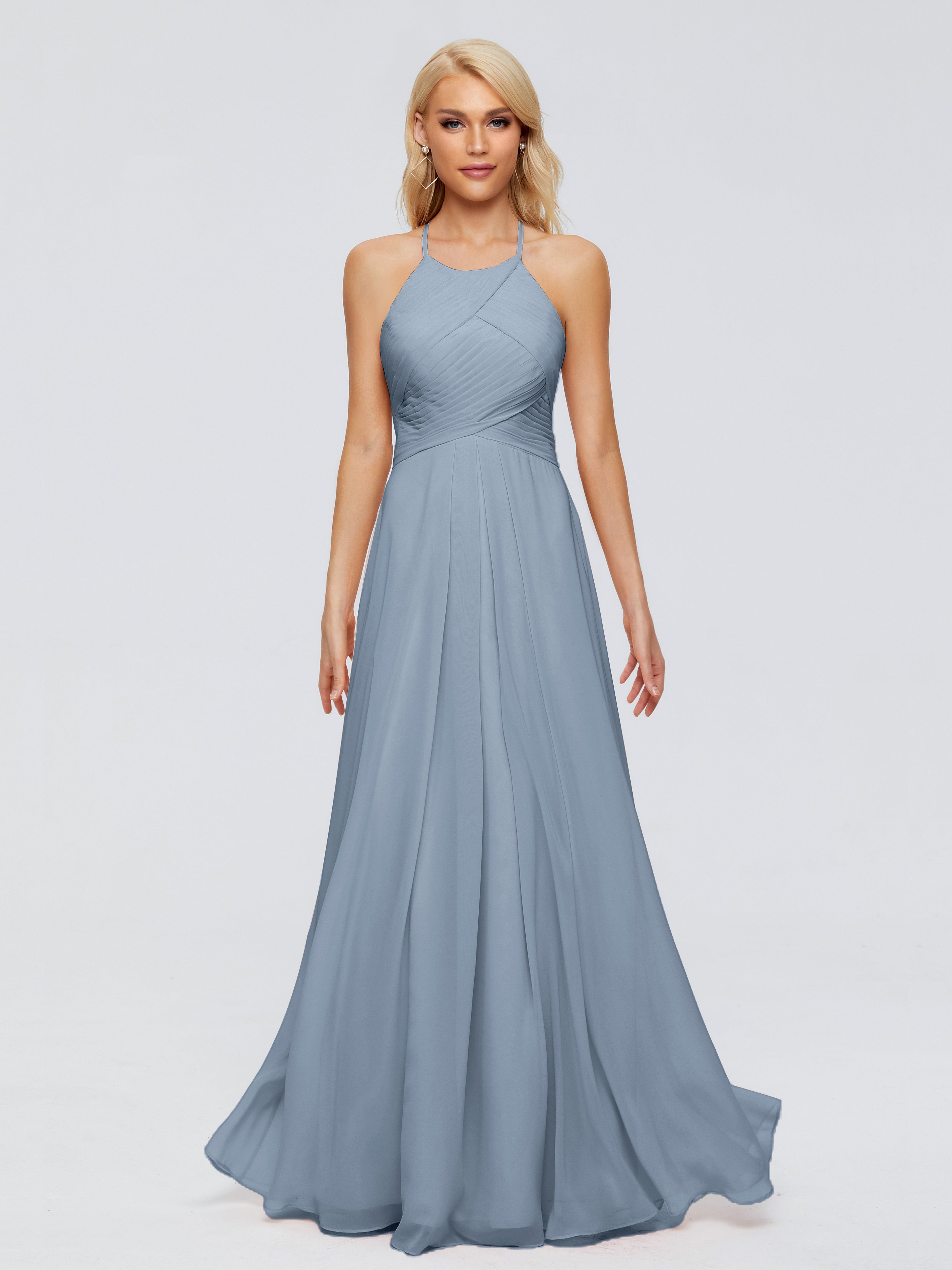 Robes De Demoiselle D'Honneur Bleu Poudre Finley Trapèze Licou Mousseline Robes Demoiselle D'Honneur