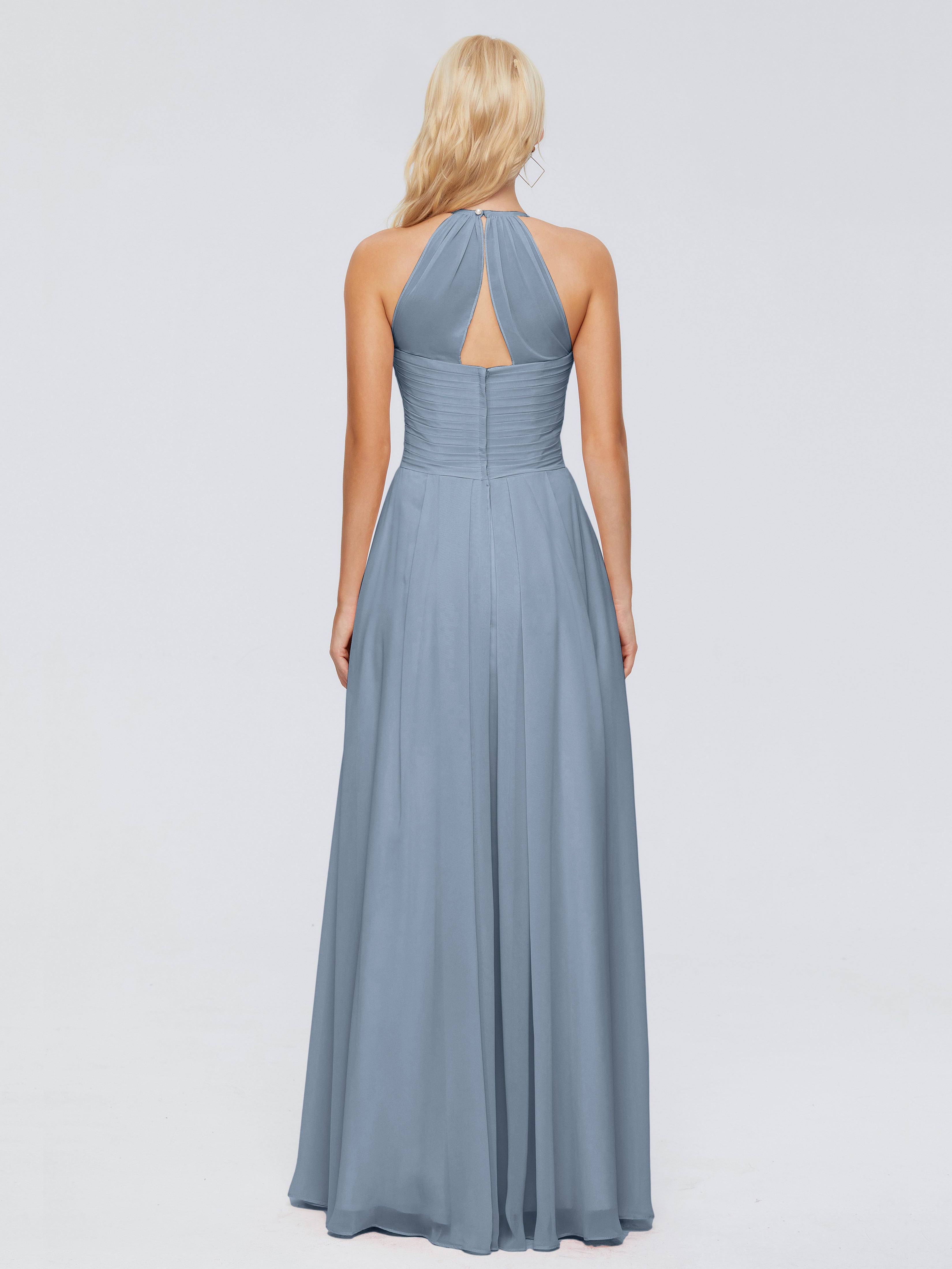 Robes De Demoiselle D'Honneur Bleu Poudre Finley Trapèze Licou Mousseline Robes Demoiselle D'Honneur