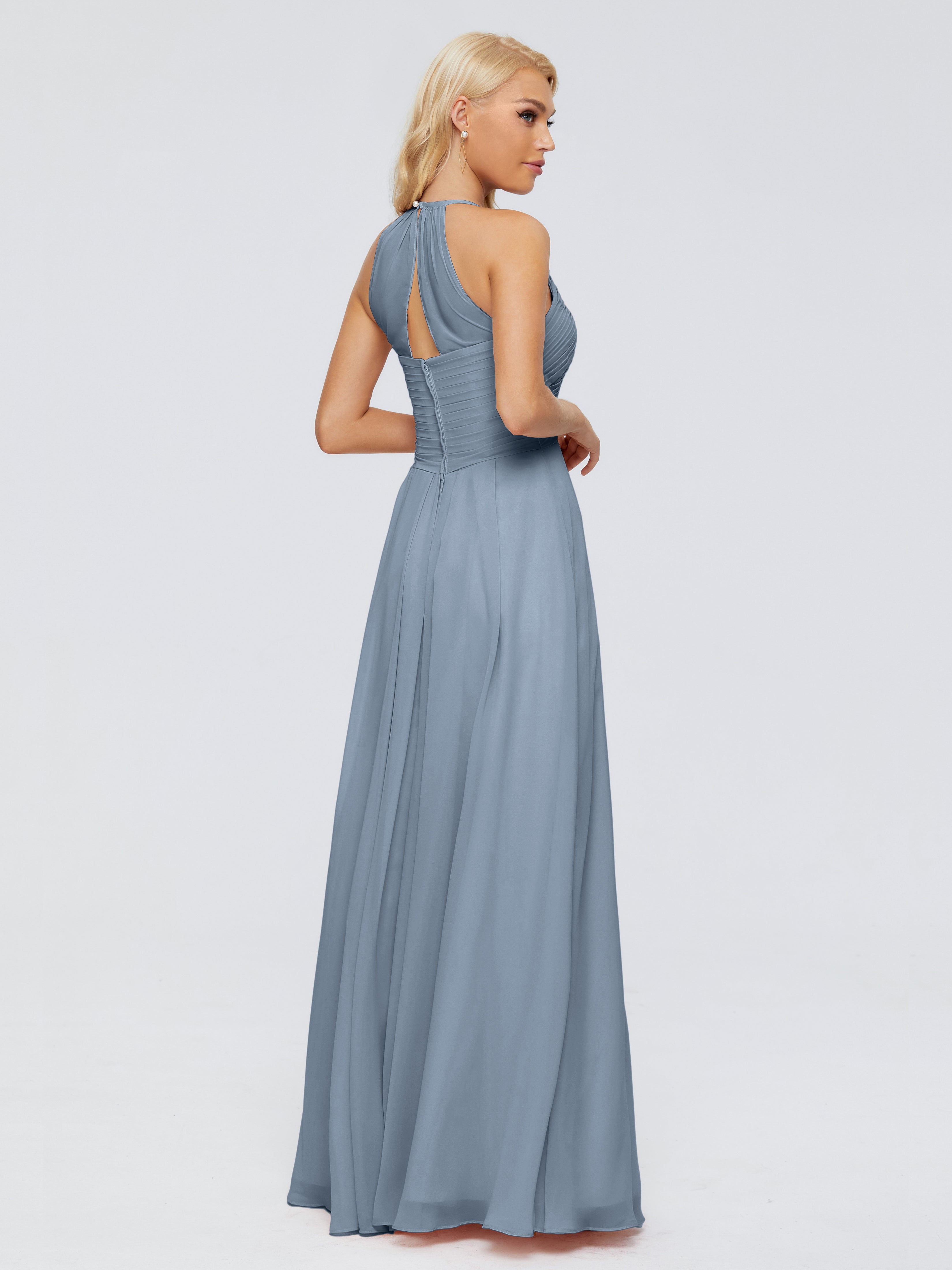 Robes De Demoiselle D'Honneur Bleu Poudre Finley Trapèze Licou Mousseline Robes Demoiselle D'Honneur