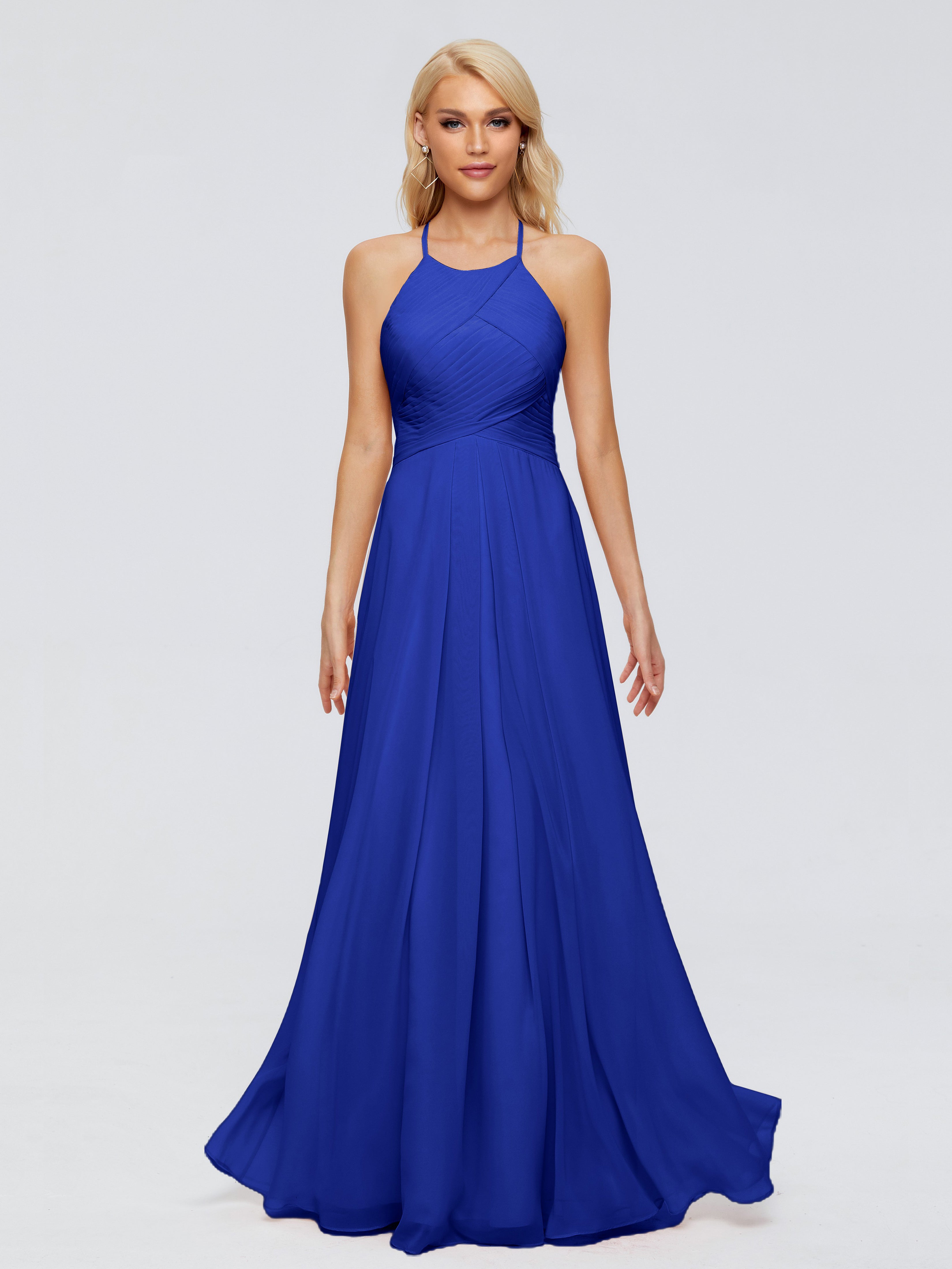 Demoiselle D'Honneur Bleu Royal Finley Trapèze Licou Mousseline Robes Demoiselle D'Honneur
