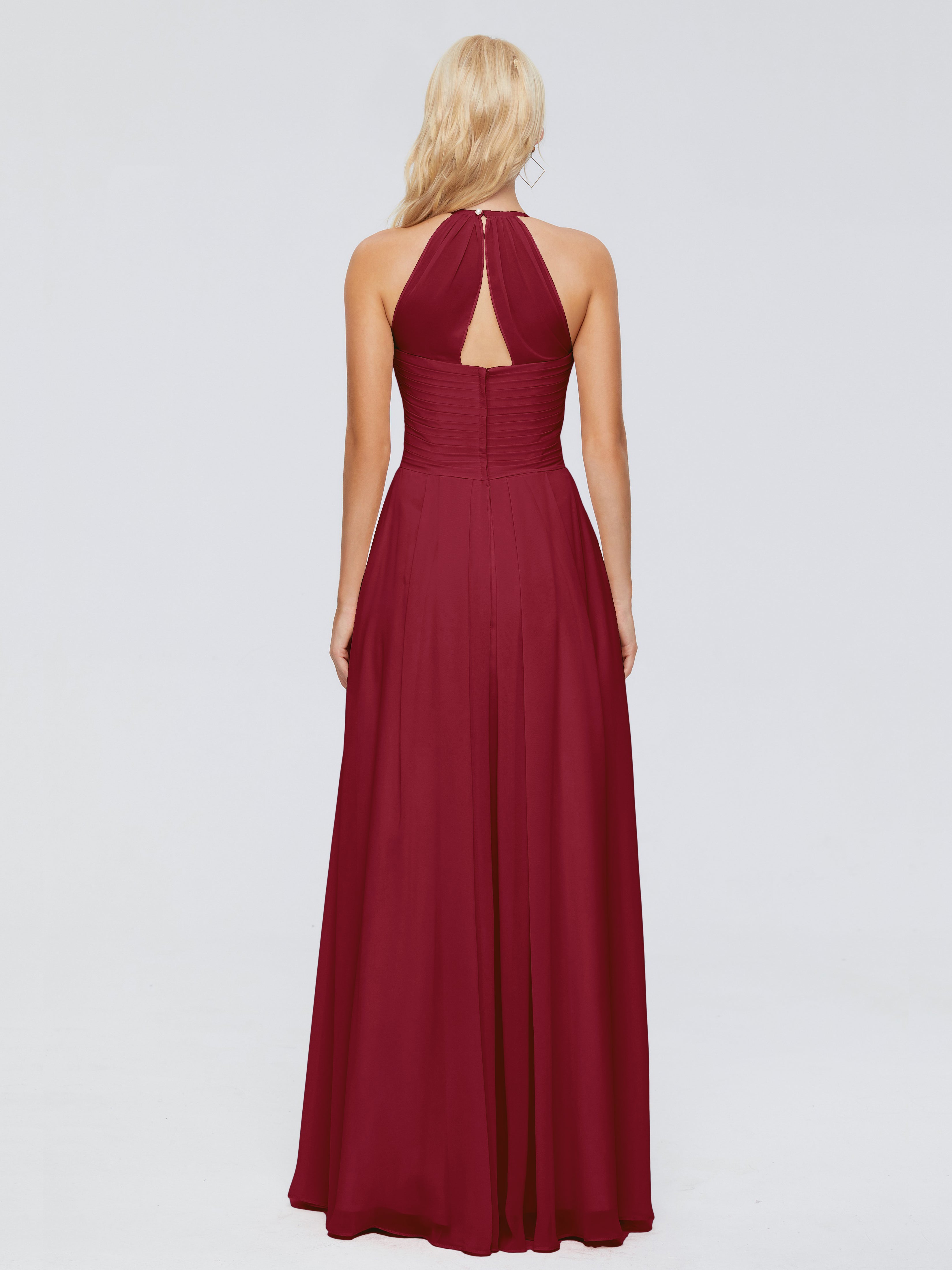 Modestes Robes De Demoiselle D'Honneur Bordeaux Finley Trapèze Licou Mousseline Robes Demoiselle D'Honneur