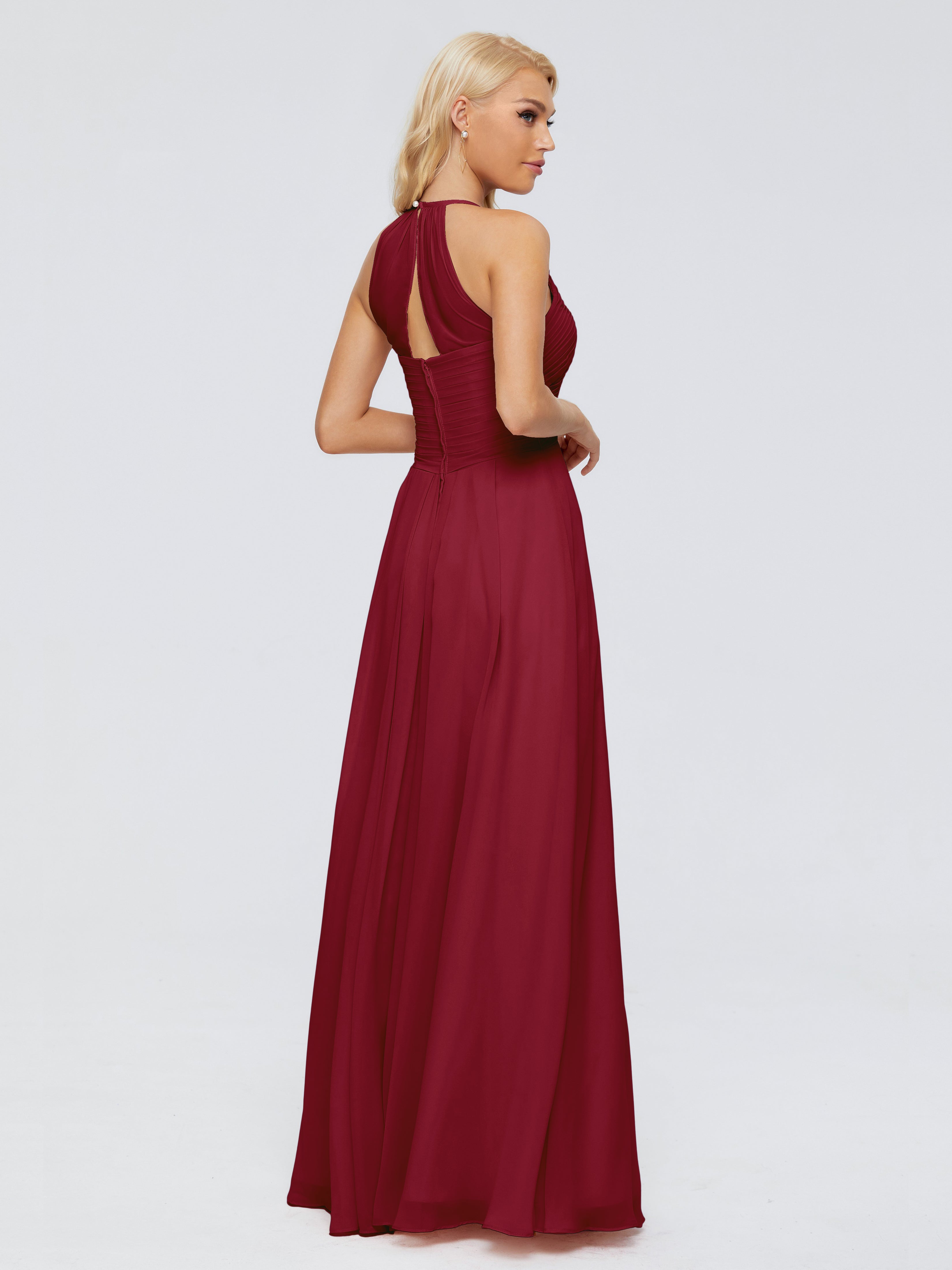 Modestes Robes De Demoiselle D'Honneur Bordeaux Finley Trapèze Licou Mousseline Robes Demoiselle D'Honneur