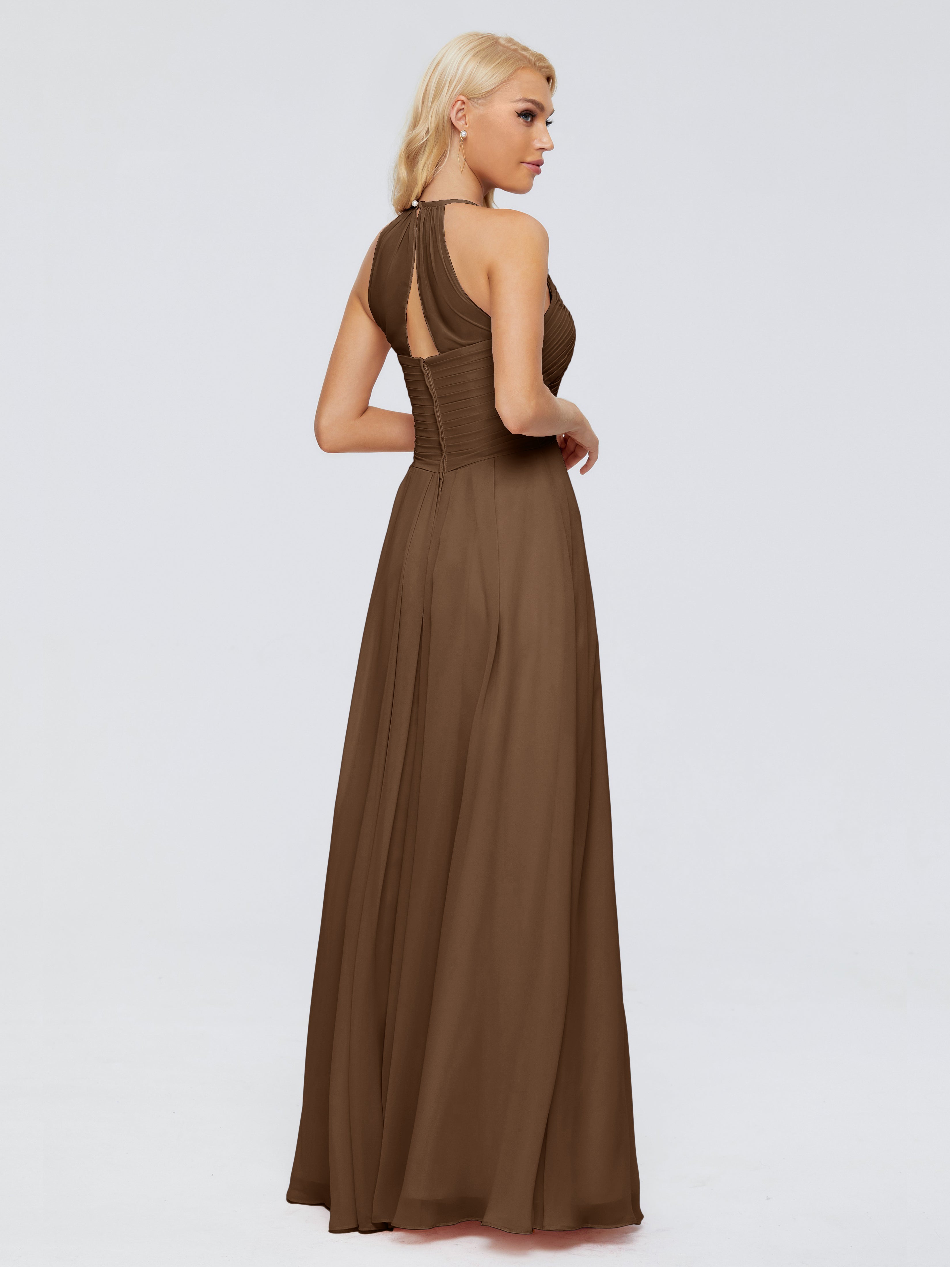 Robes De Demoiselle D'Honneur Brun Finley Trapèze Licou Mousseline Robes Demoiselle D'Honneur