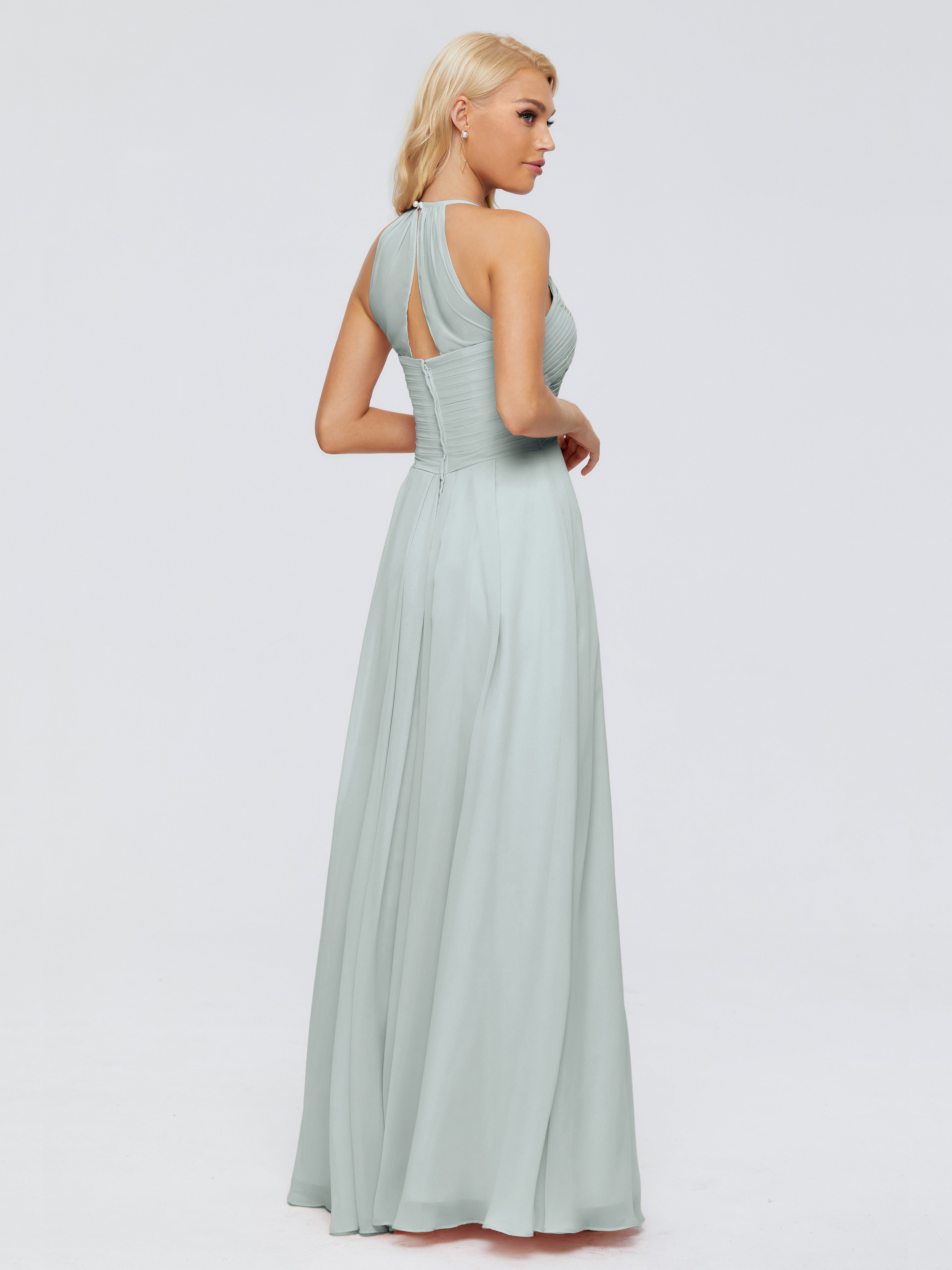 Robe Demoiselle D Honneur Vert Celadon Trapèze Licou Mousseline Robes Demoiselle D'Honneur