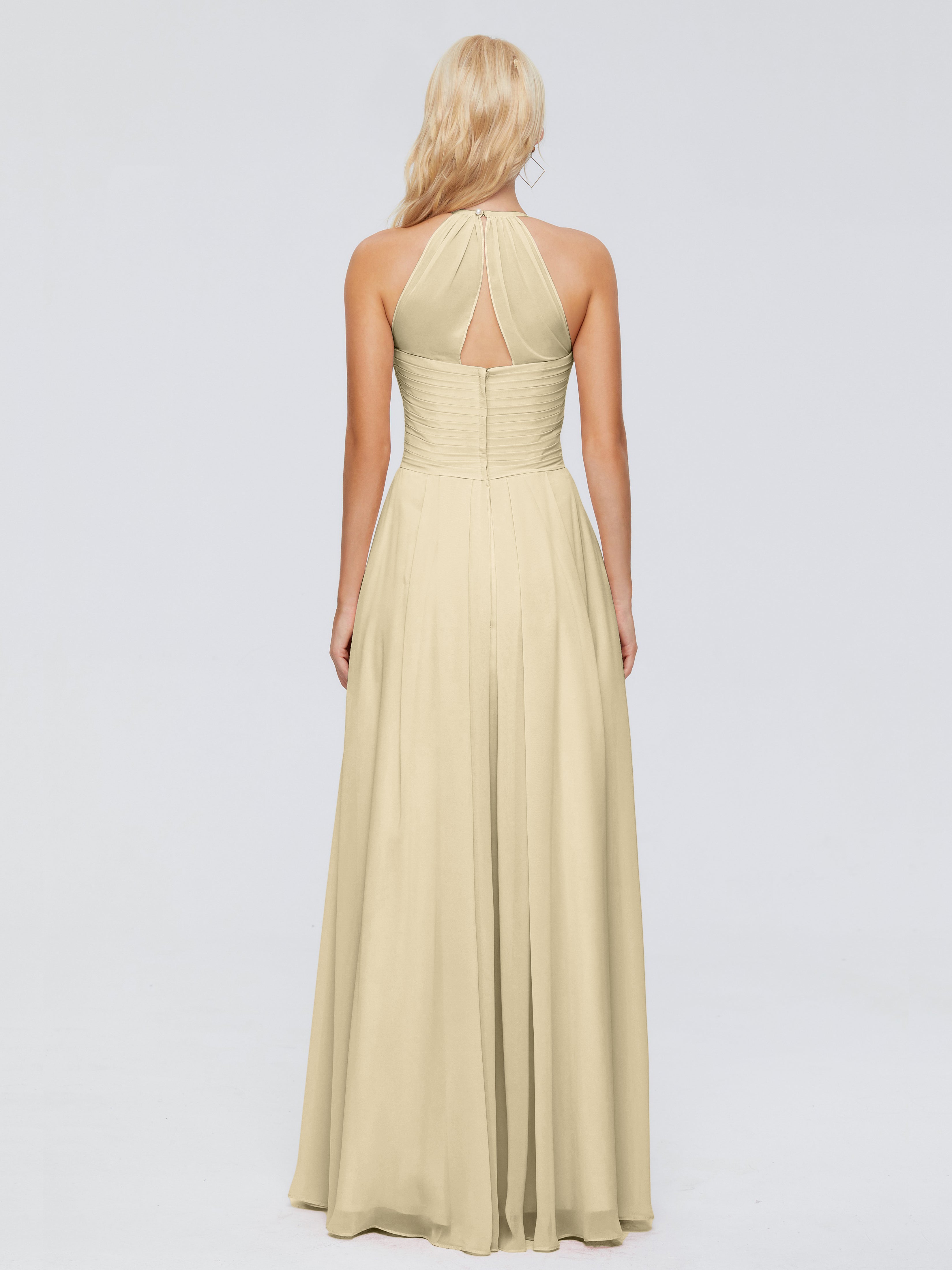 Robe De Demoiselle D'Honneur Champagne Finley Trapèze Licou Mousseline Robes Demoiselle D'Honneur