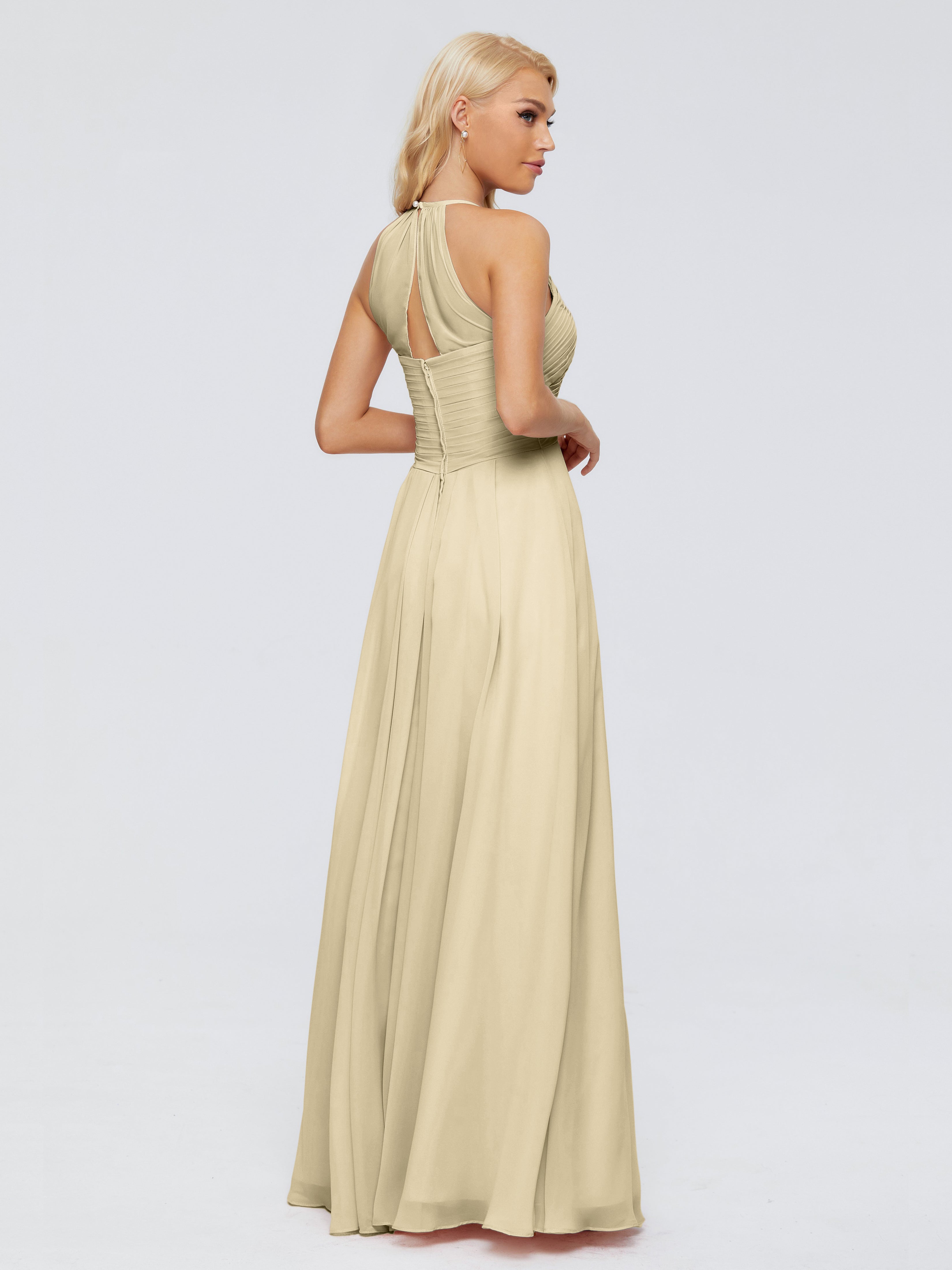 Robe De Demoiselle D'Honneur Champagne Finley Trapèze Licou Mousseline Robes Demoiselle D'Honneur