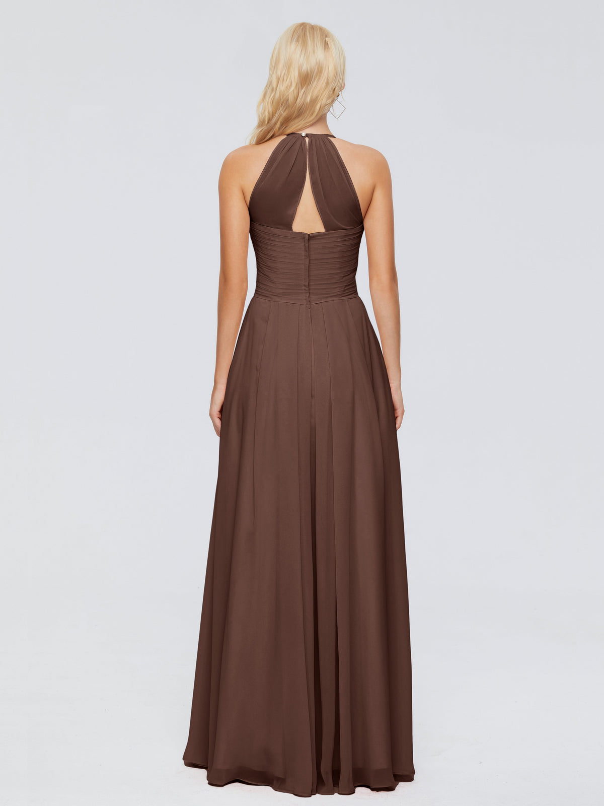 Robes De Demoiselle D'Honneur En Chocolat Finley Trapèze Licou Mousseline Robes Demoiselle D'Honneur