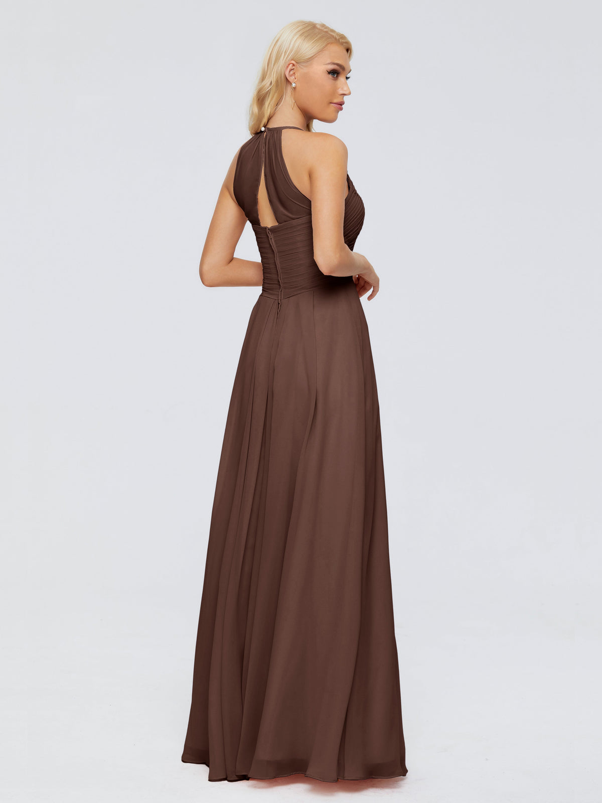 Robes De Demoiselle D'Honneur En Chocolat Finley Trapèze Licou Mousseline Robes Demoiselle D'Honneur