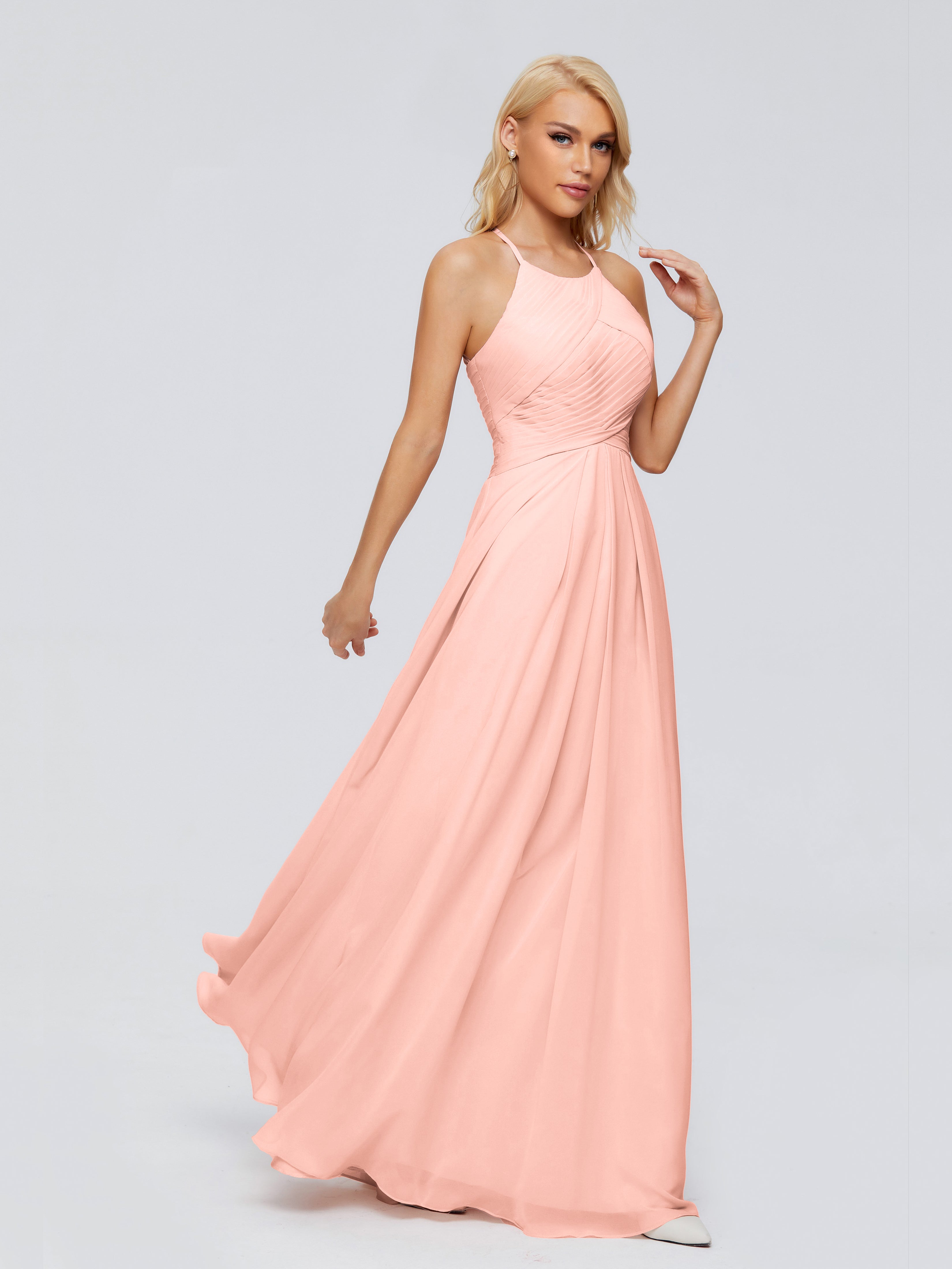 Robe Demoiselle Honneur Corail Finley Trapèze Licou Mousseline Robes Demoiselle D'Honneur