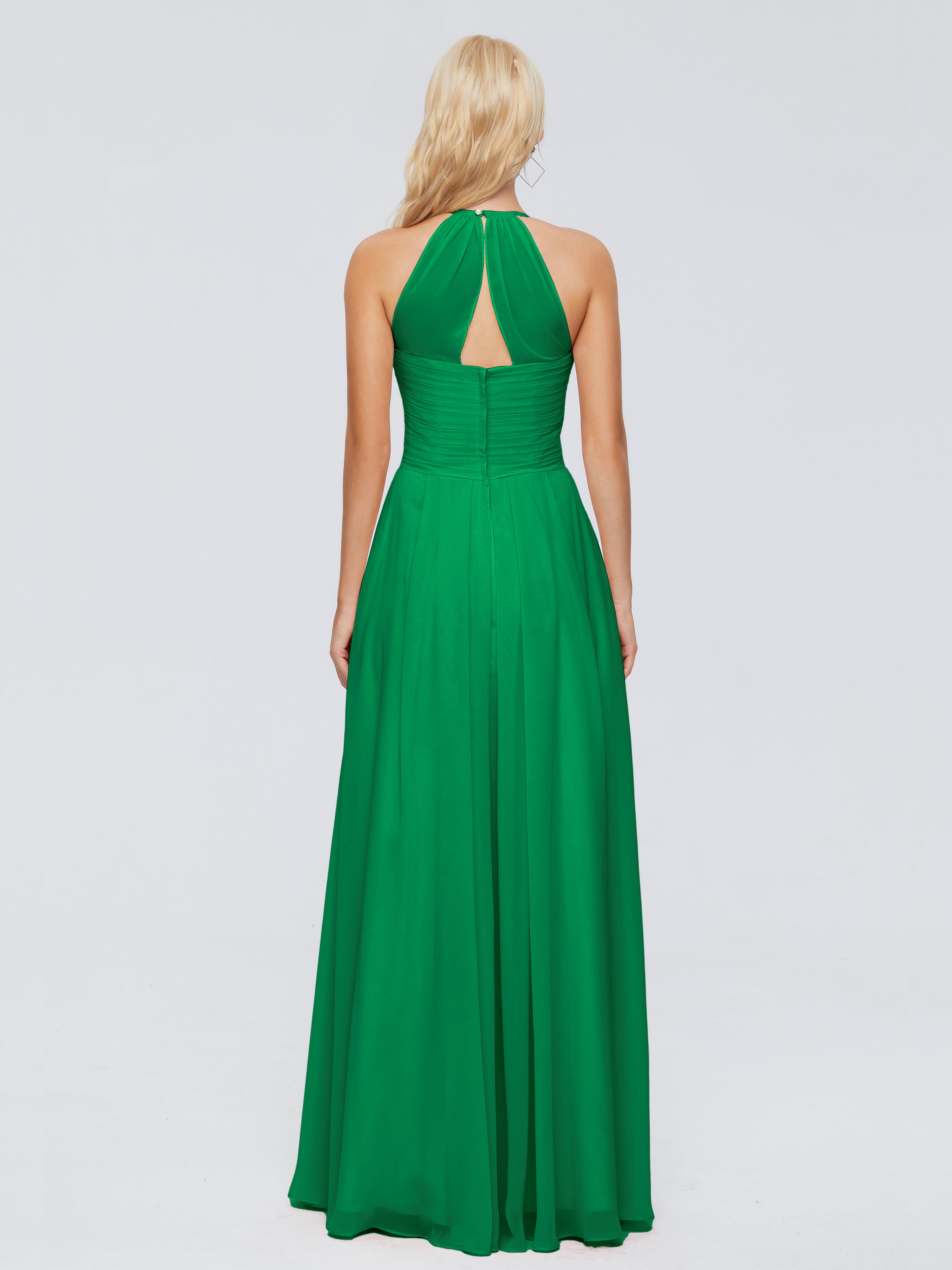 Robes De Demoiselle D'Honneur Vert Émeraude Finley Trapèze Licou Mousseline Robes Demoiselle D'Honneur