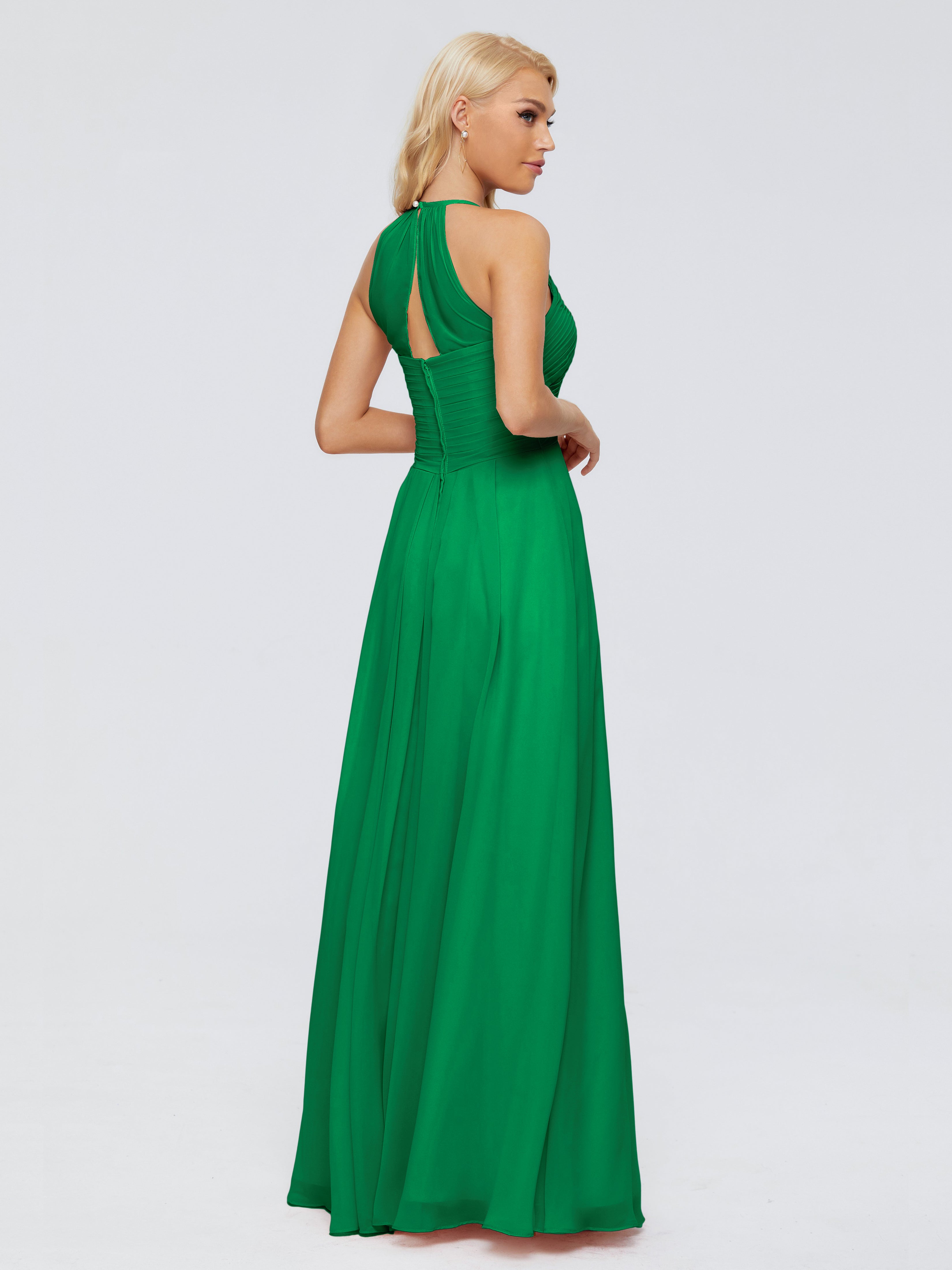 Robes De Demoiselle D'Honneur Vert Émeraude Finley Trapèze Licou Mousseline Robes Demoiselle D'Honneur