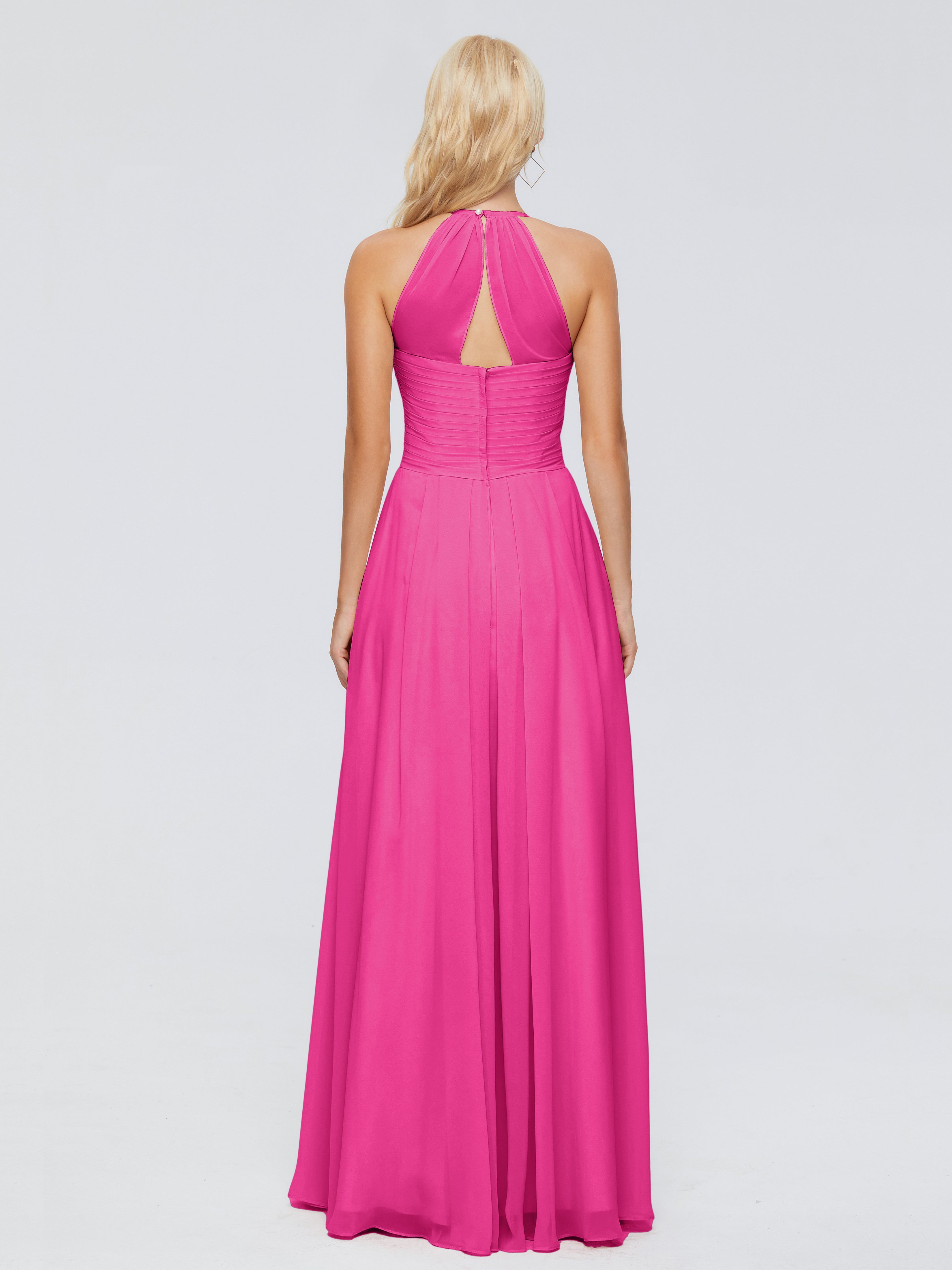 Robes De Demoiselle D'Honneur Rose Fuchsia Finley Trapèze Licou Mousseline Robes Demoiselle D'Honneur