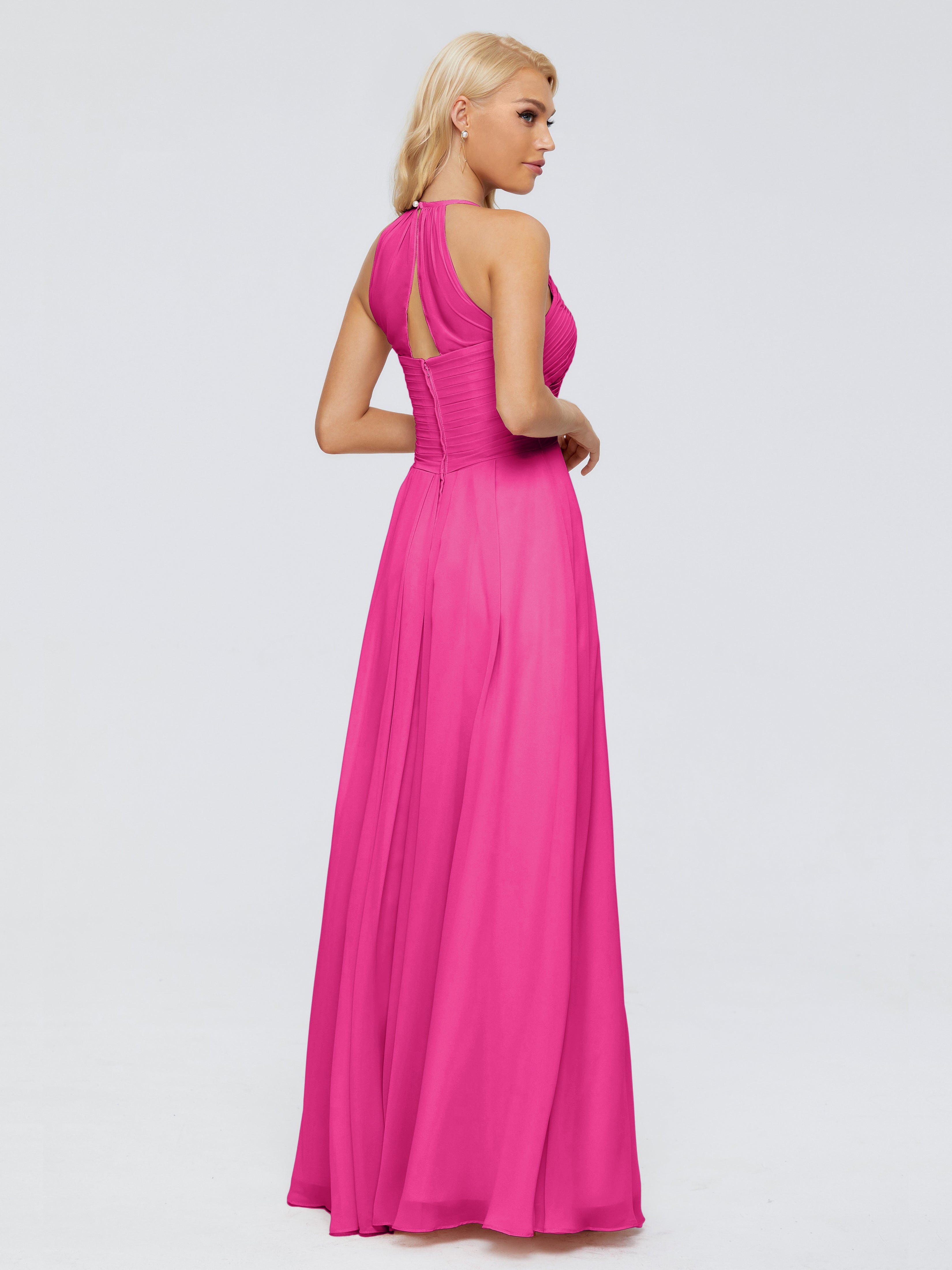Robes De Demoiselle D'Honneur Rose Fuchsia Finley Trapèze Licou Mousseline Robes Demoiselle D'Honneur