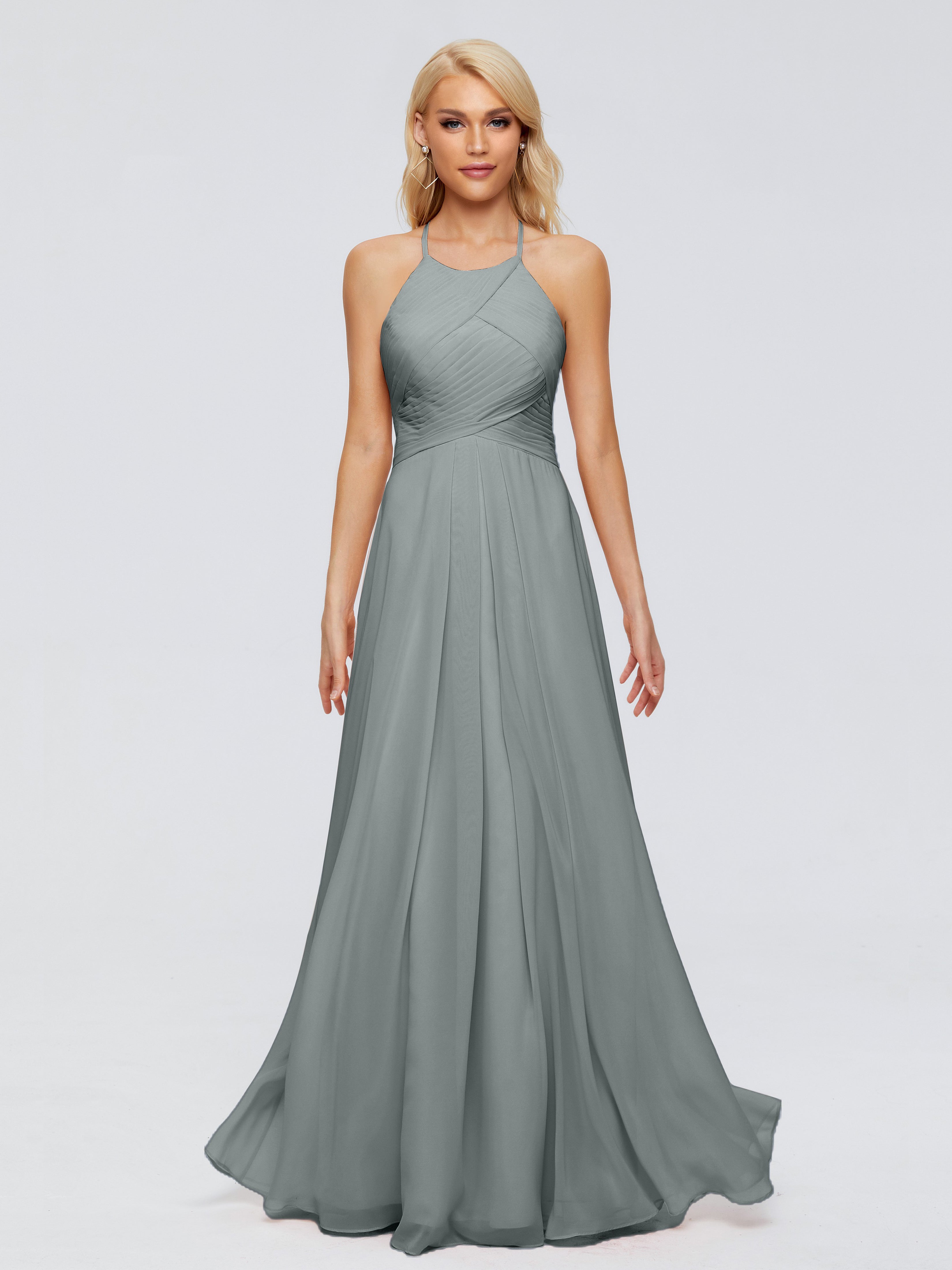 Robe De Demoiselle D Honneur Gris Finley Trapèze Licou Mousseline Robes Demoiselle D'Honneur