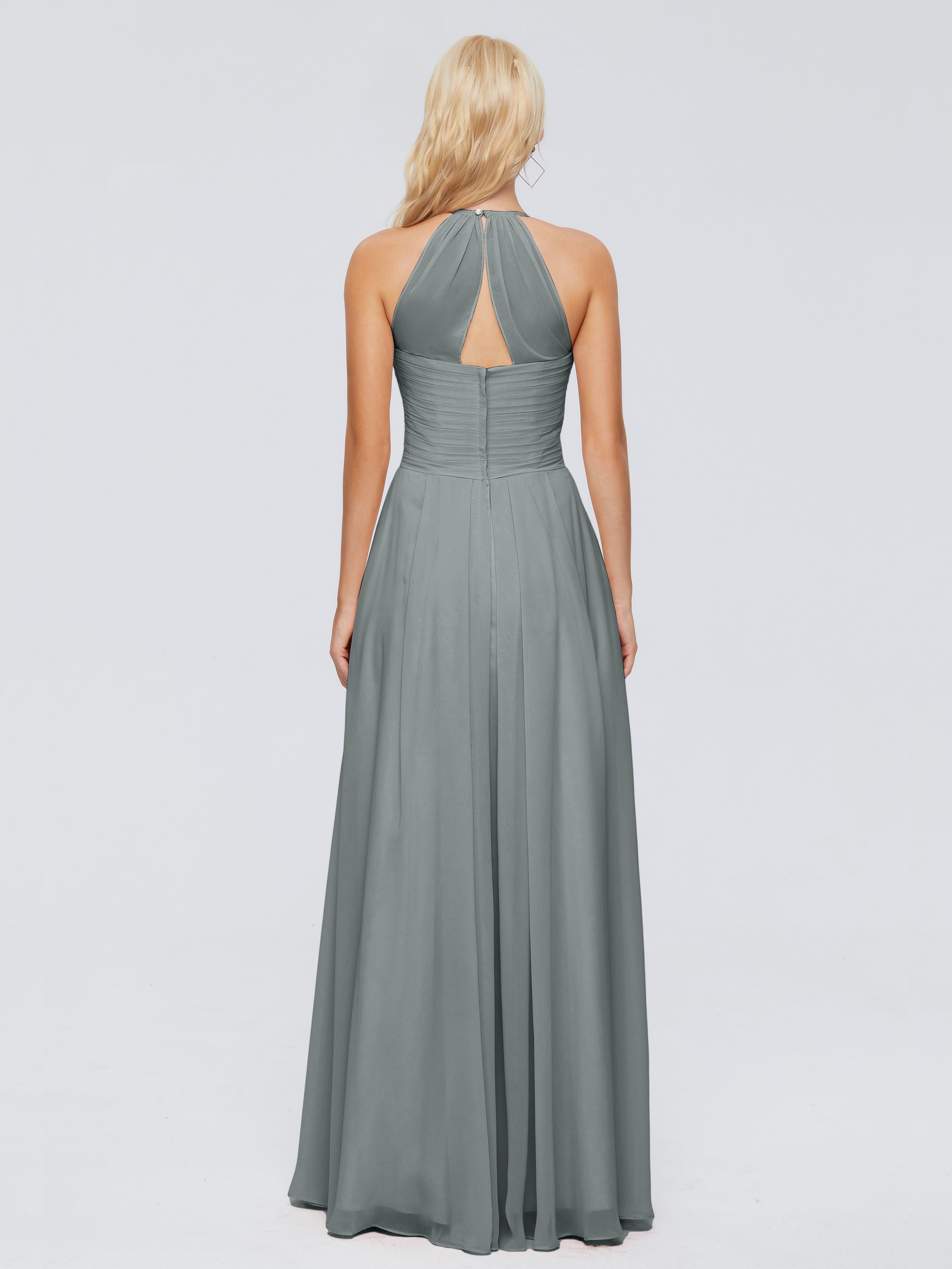 Robe De Demoiselle D Honneur Gris Finley Trapèze Licou Mousseline Robes Demoiselle D'Honneur