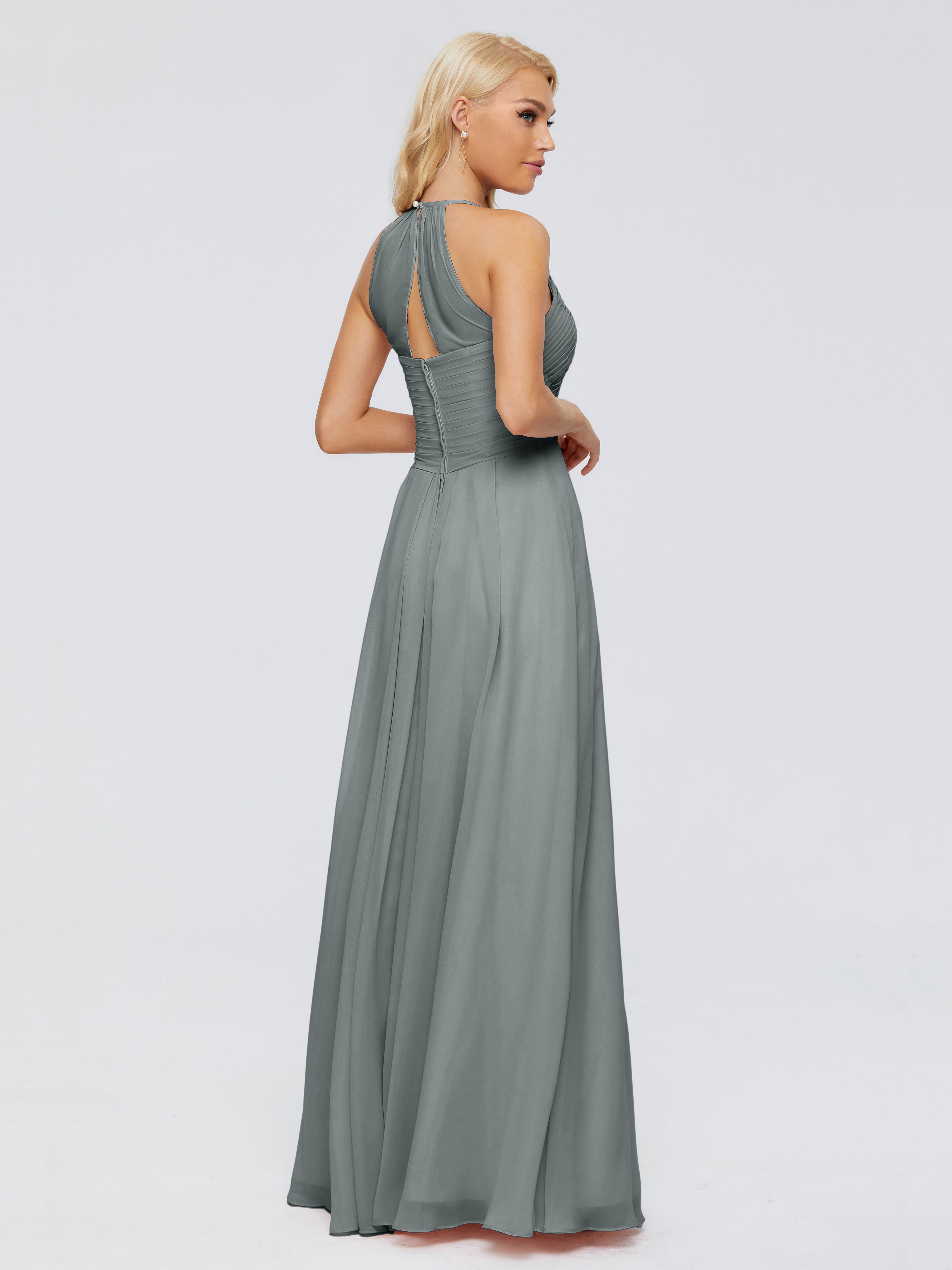 Robe De Demoiselle D Honneur Gris Finley Trapèze Licou Mousseline Robes Demoiselle D'Honneur