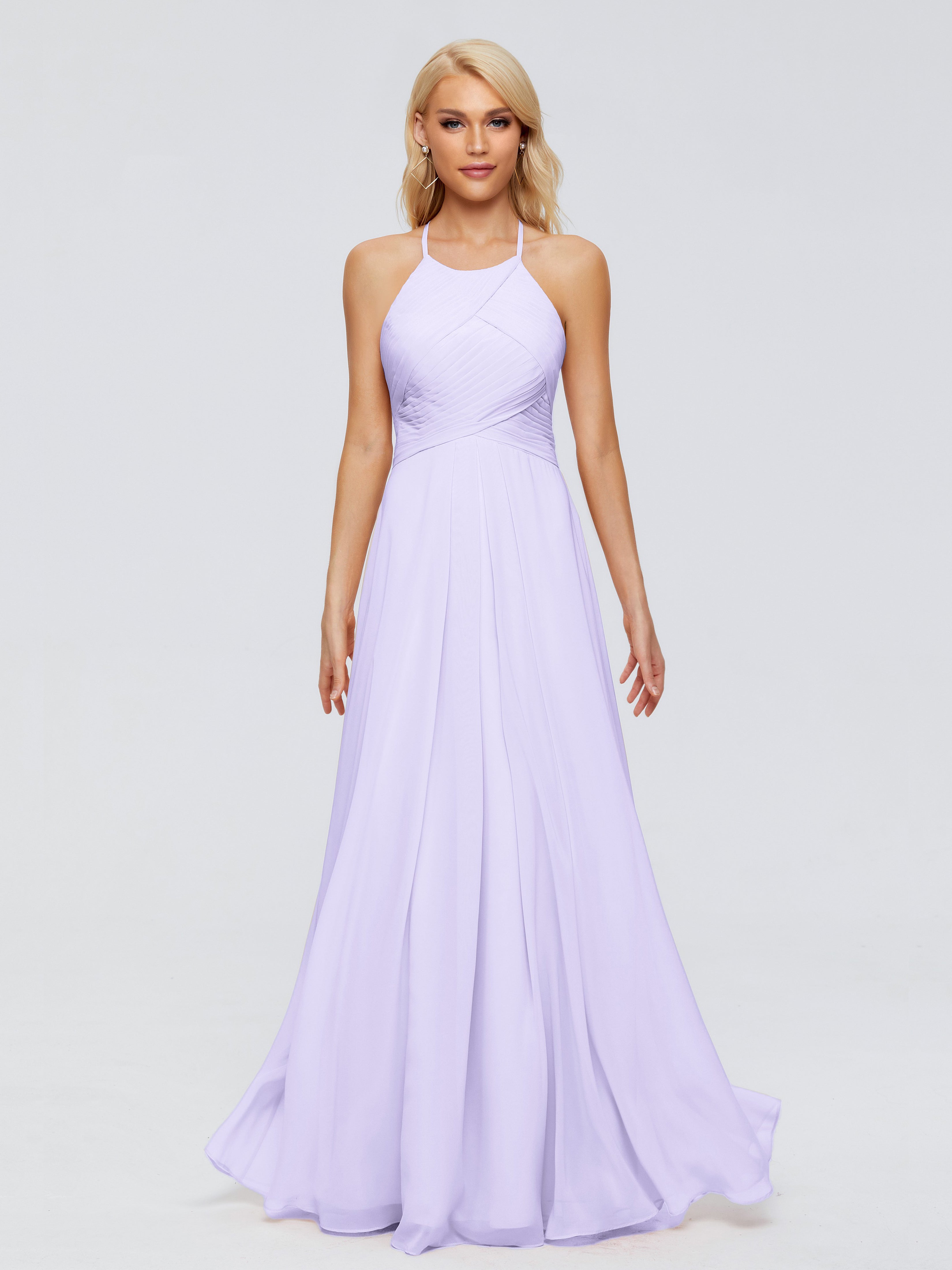 Demoiselle Robe Cocktail Robe Lilas Finley Trapèze Licou Mousseline Robes Demoiselle D'Honneur