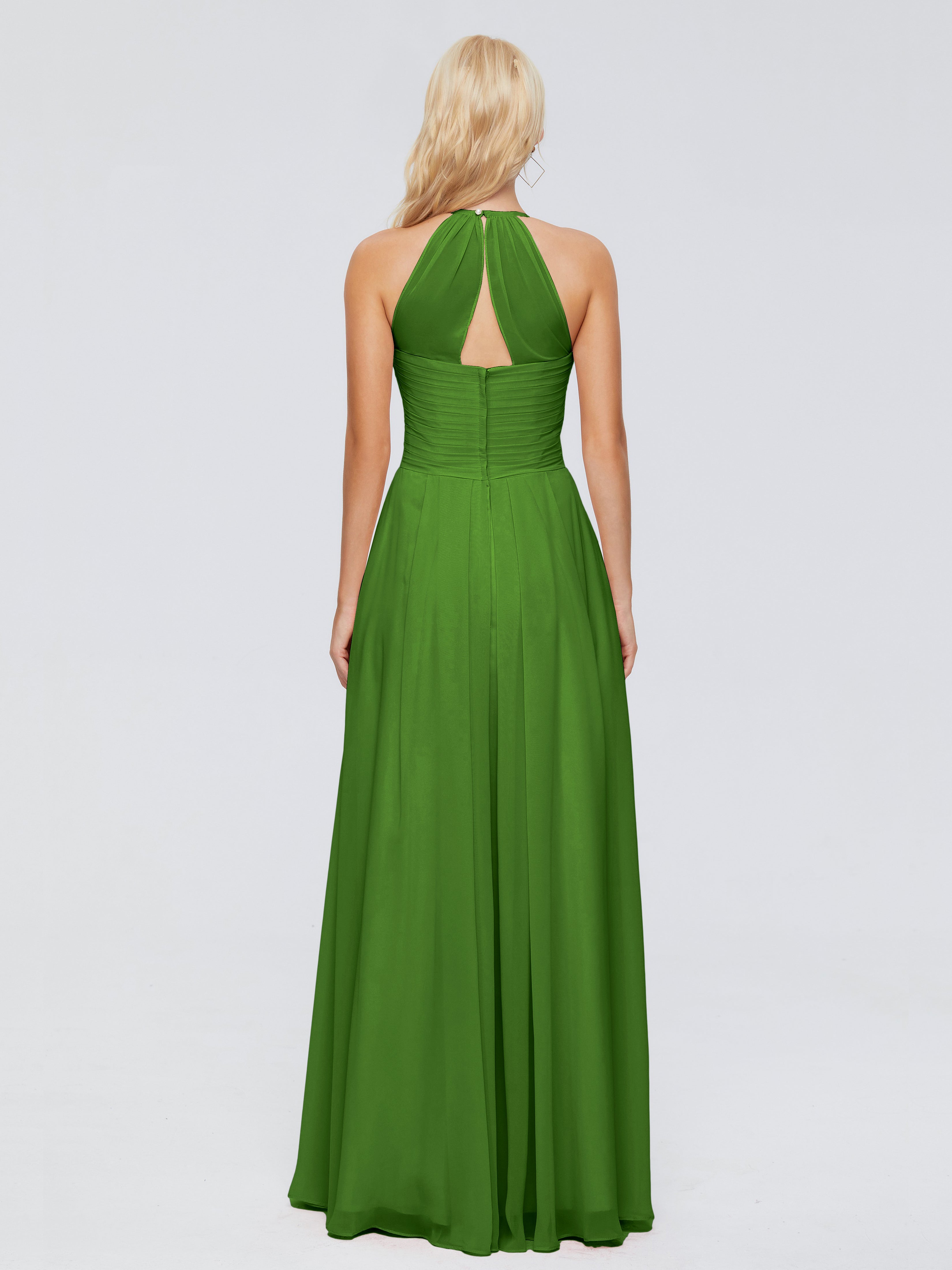 Robes De Demoiselle D'Honneur Vert Mousse Finley Trapèze Licou Mousseline Robes Demoiselle D'Honneur