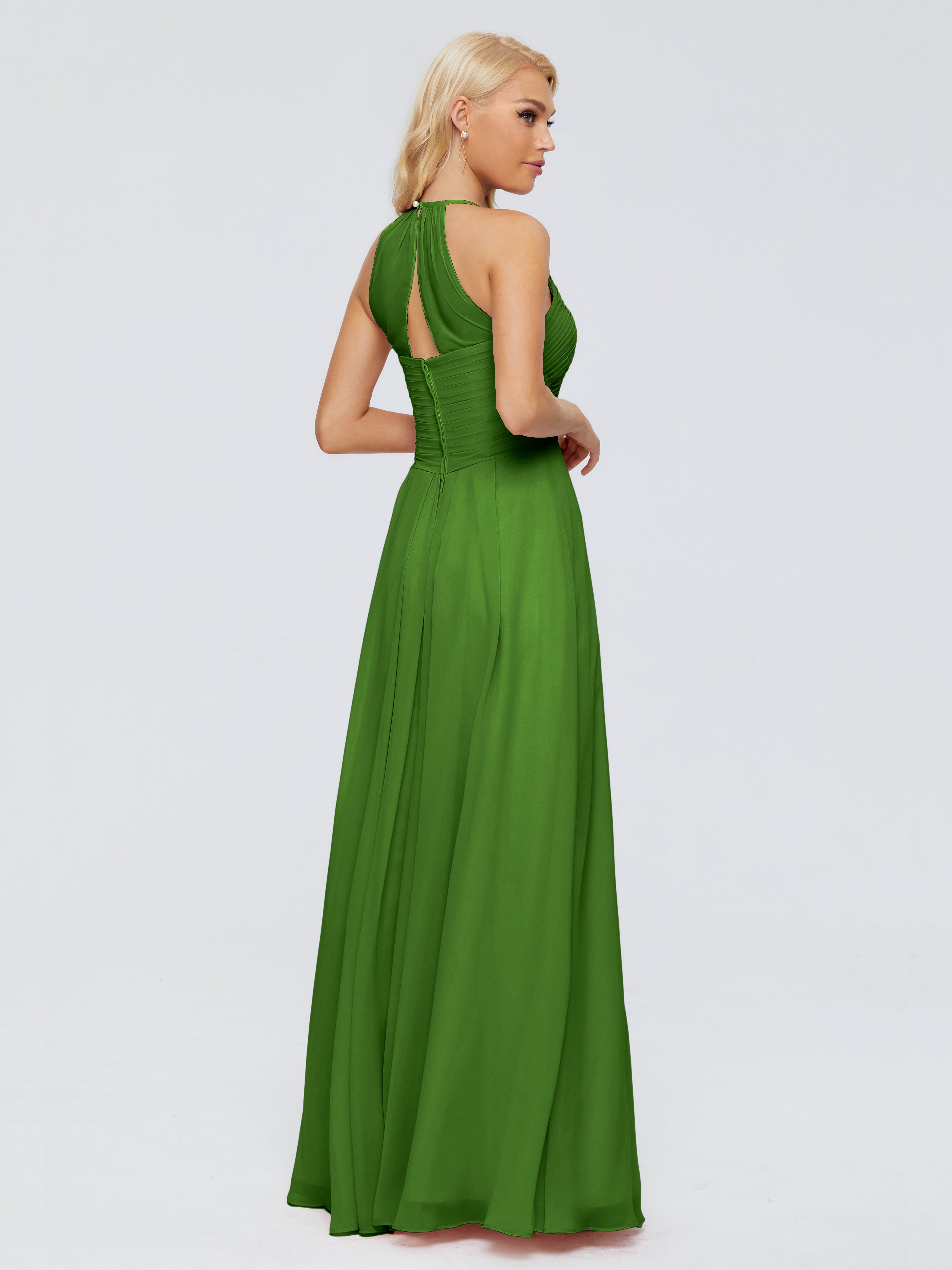Robes De Demoiselle D'Honneur Vert Mousse Finley Trapèze Licou Mousseline Robes Demoiselle D'Honneur