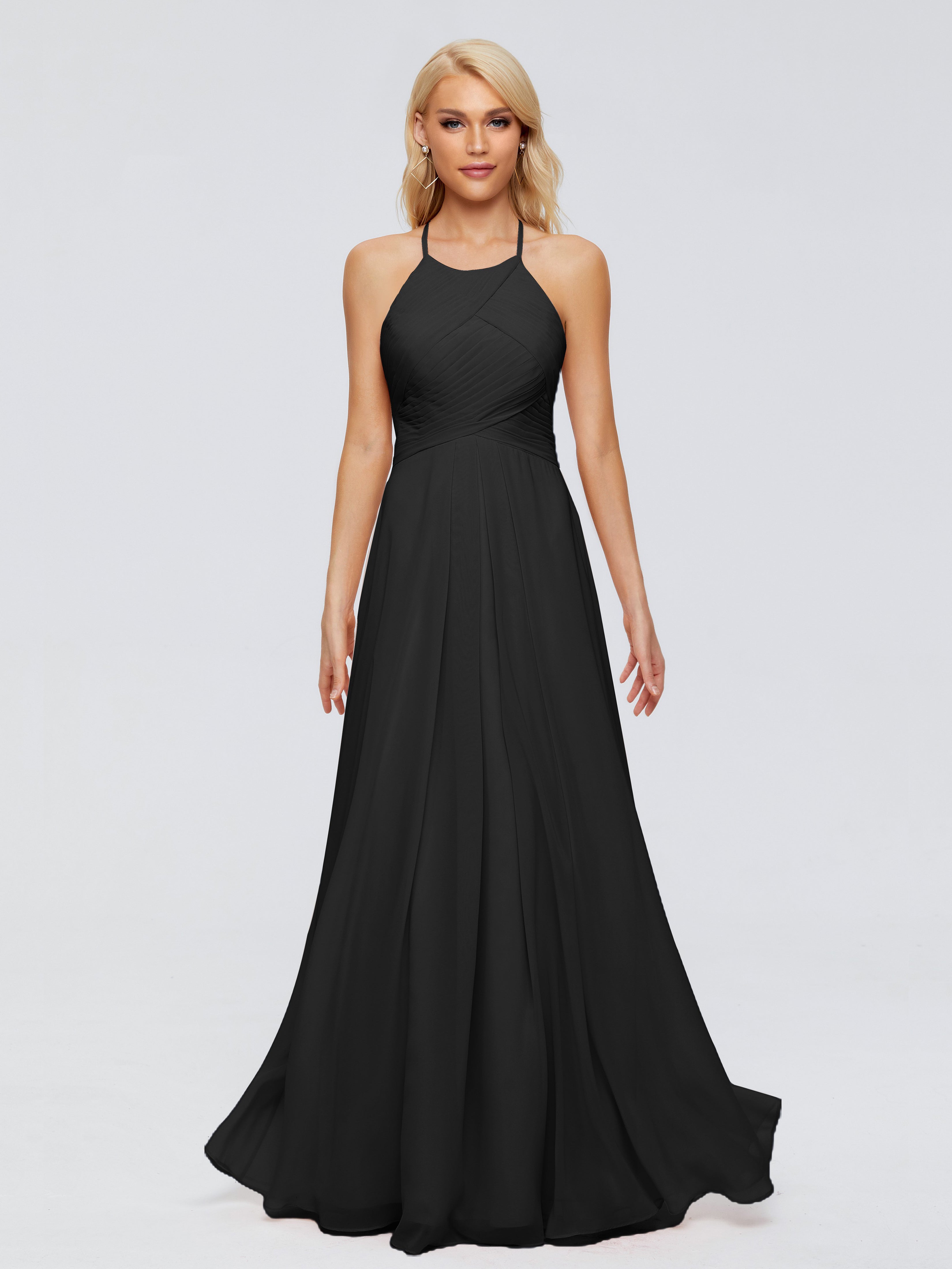 Robe Demoiselle D Honneur Noir Finley Trapèze Licou Mousseline Robes Demoiselle D'Honneur
