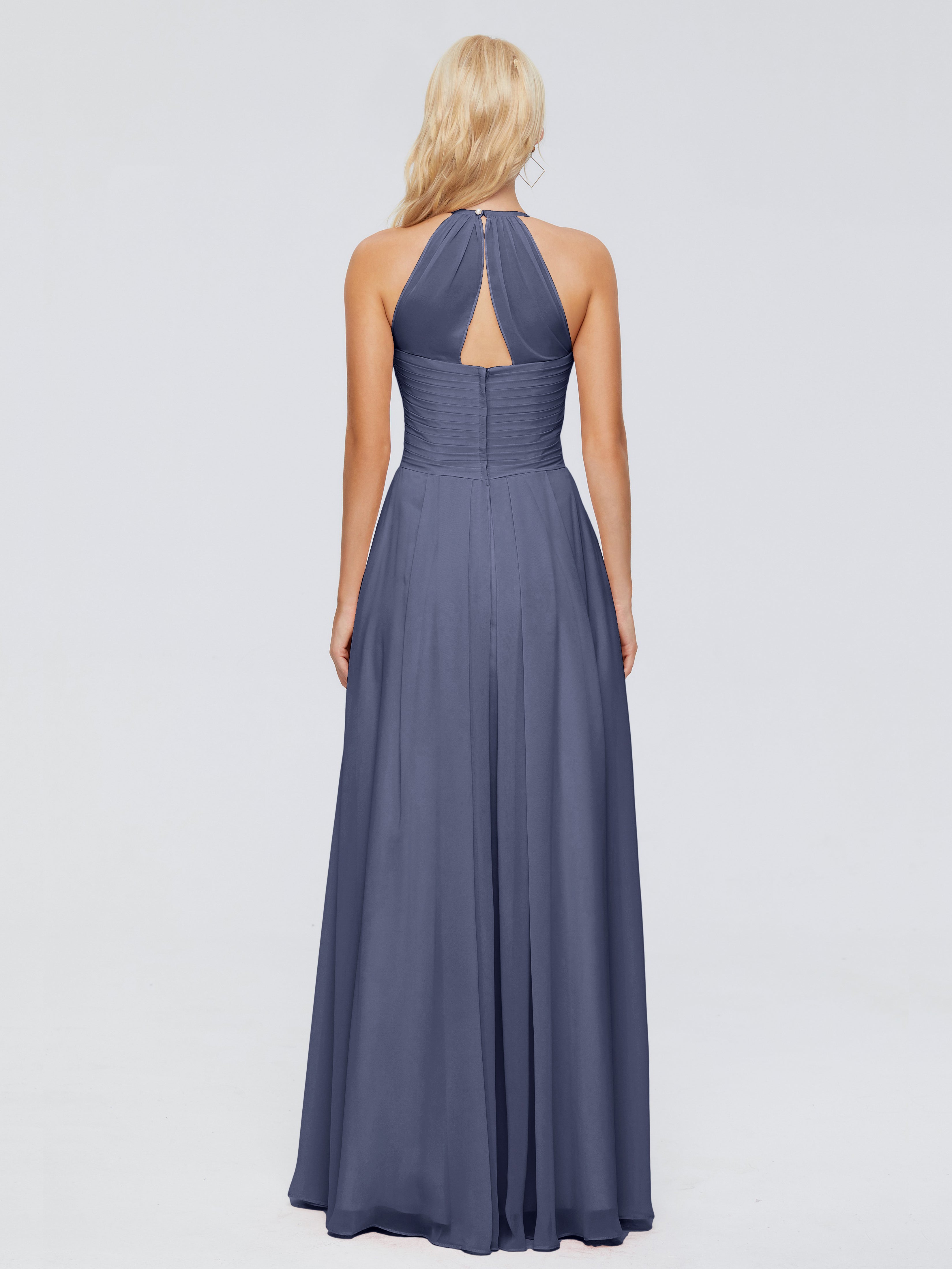 Robes De Demoiselle D'Honneur Bleu Orageux Finley Trapèze Licou Mousseline Robes Demoiselle D'Honneur