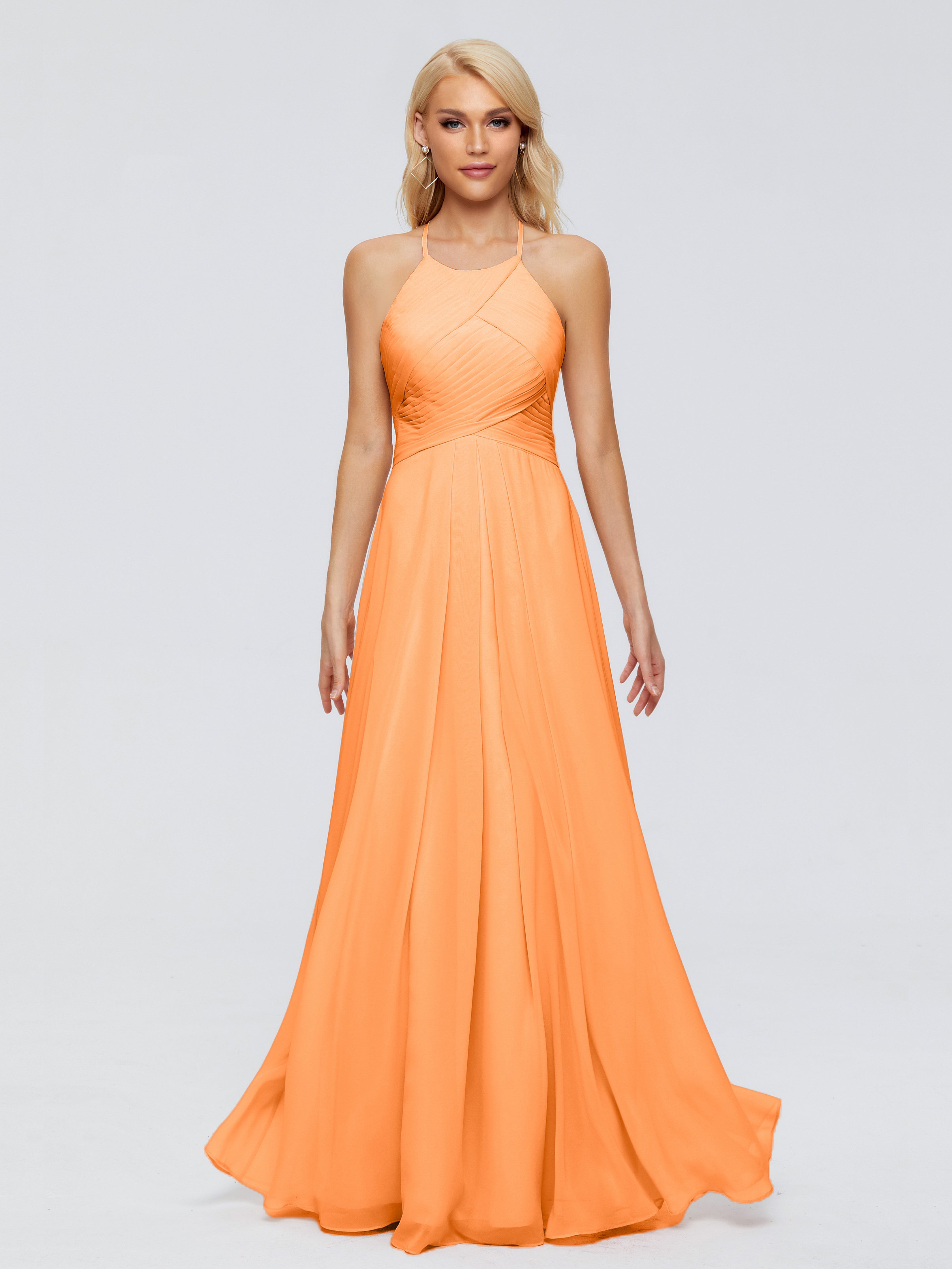 Robe Demoiselle D Honneur Orange Finley Trapèze Licou Mousseline Robes Demoiselle D'Honneur