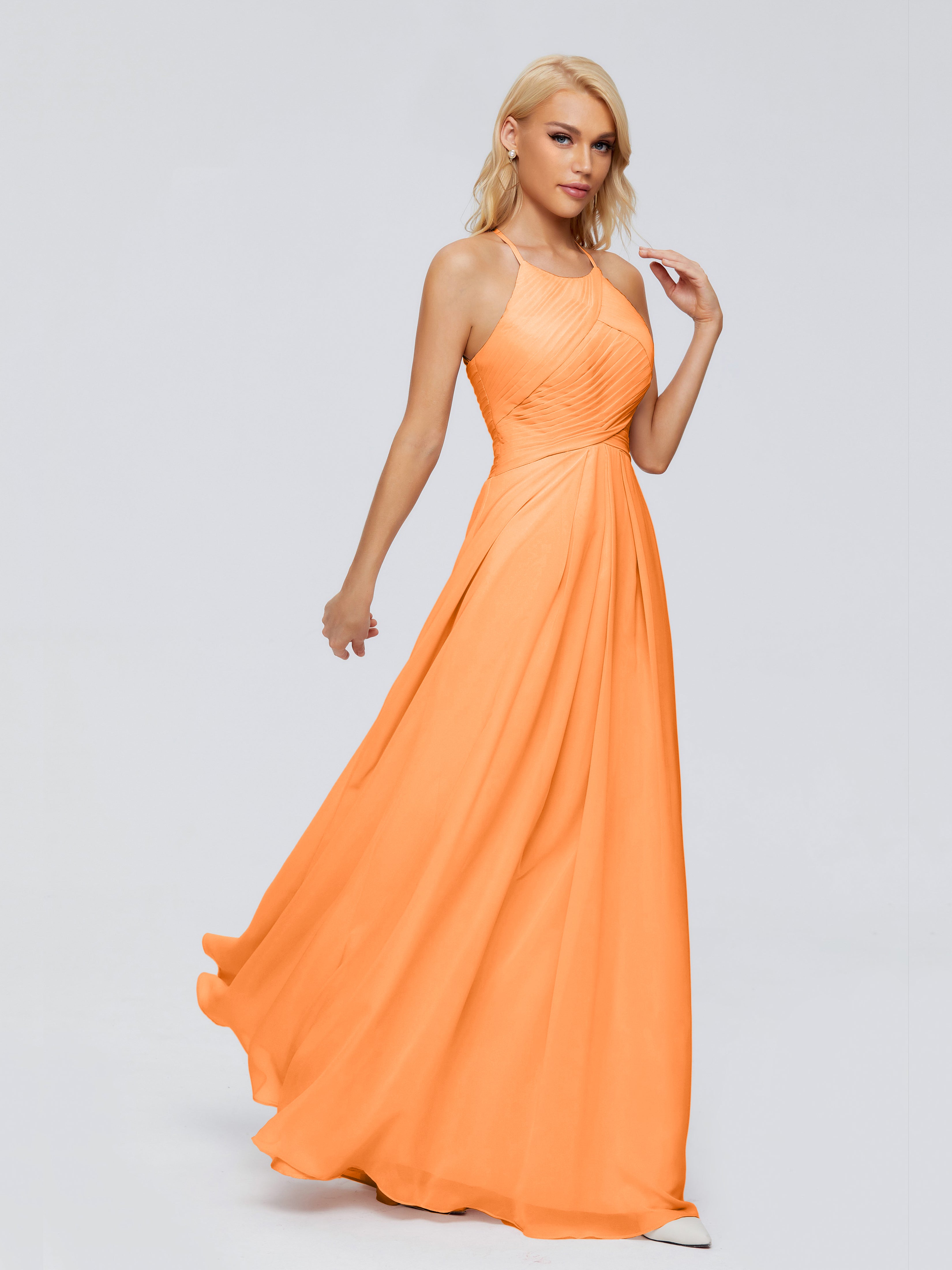 Robe Demoiselle D Honneur Orange Finley Trapèze Licou Mousseline Robes Demoiselle D'Honneur