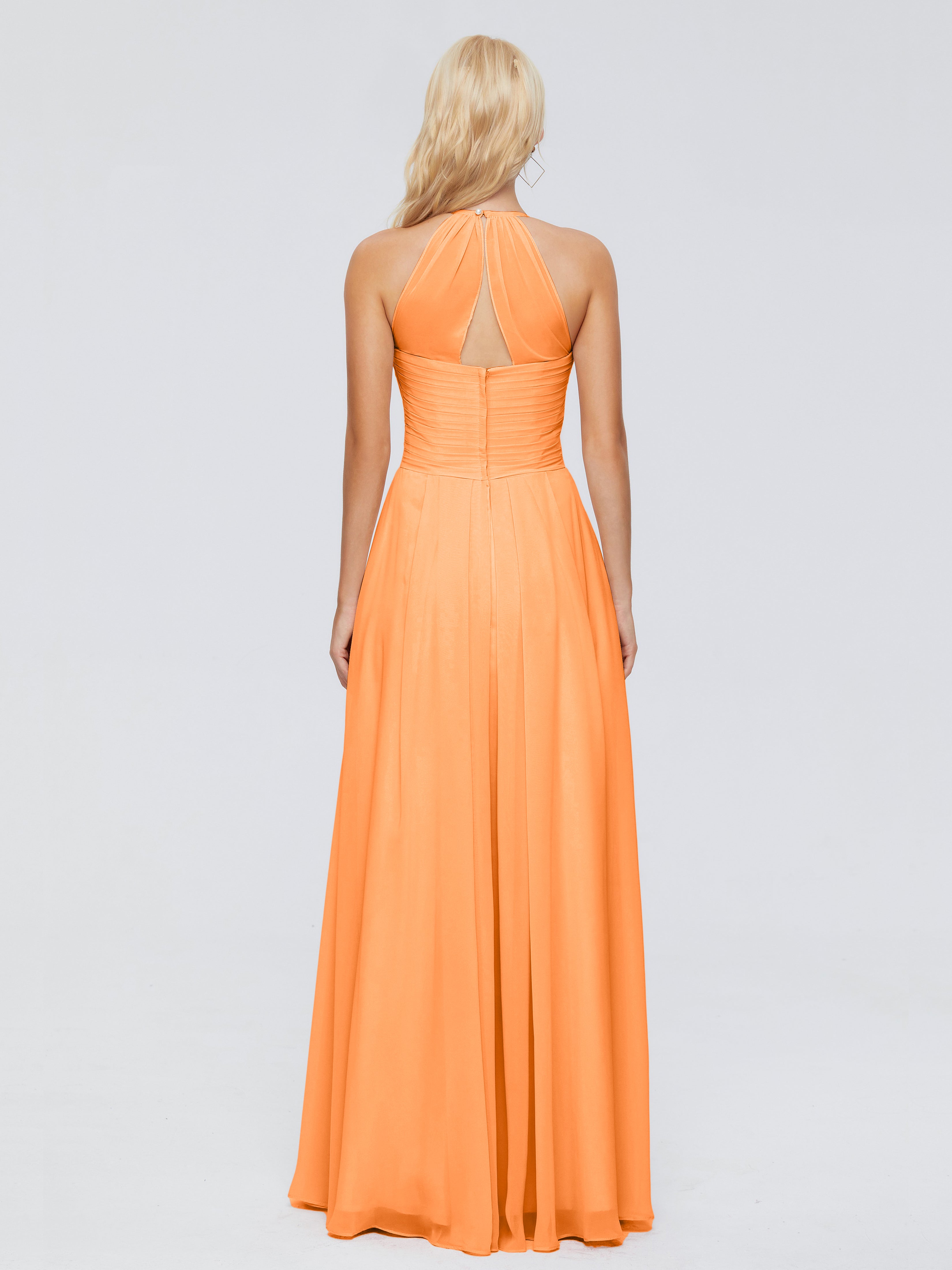 Robe Demoiselle D Honneur Orange Finley Trapèze Licou Mousseline Robes Demoiselle D'Honneur