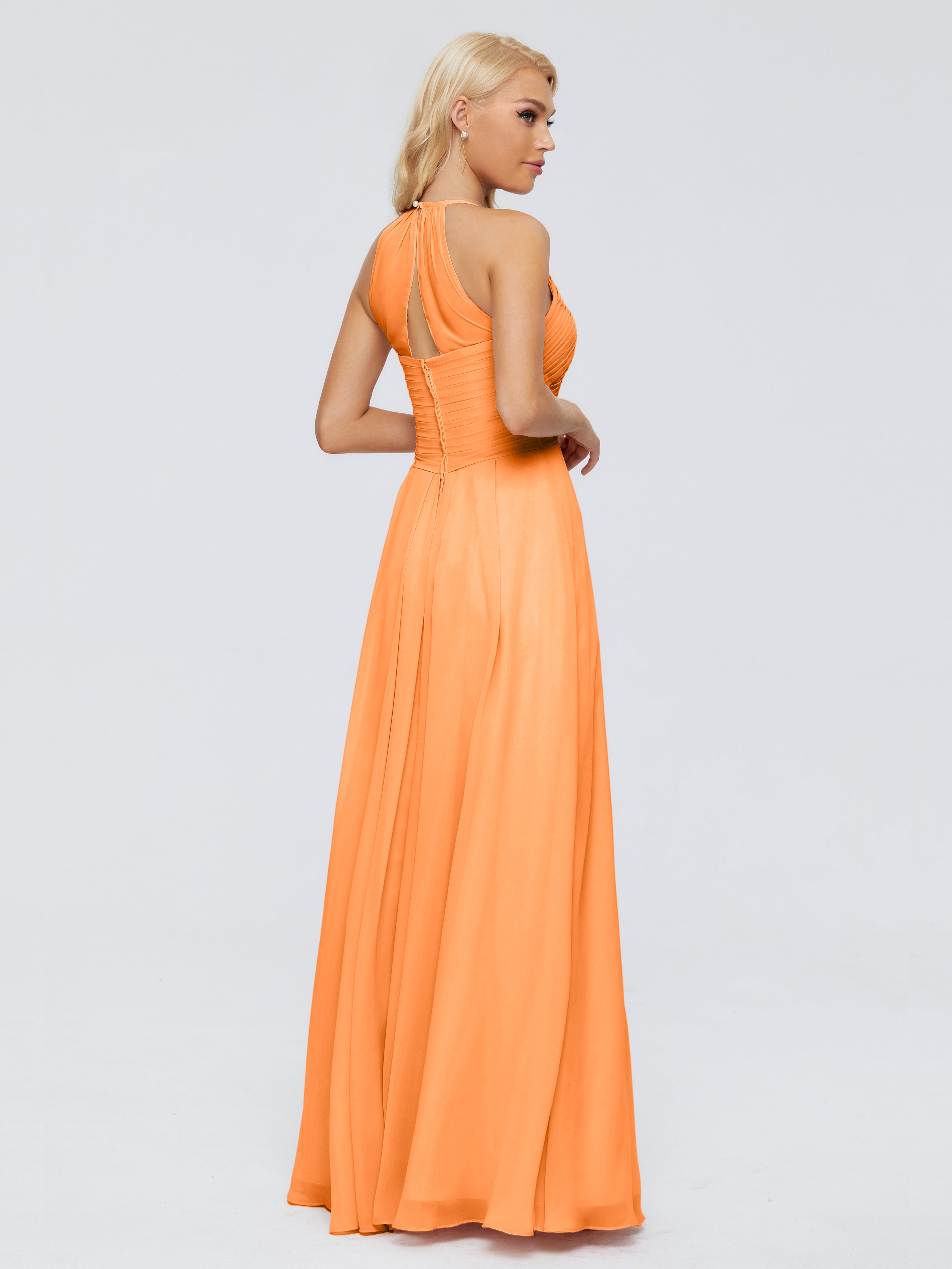 Robe Demoiselle D Honneur Orange Finley Trapèze Licou Mousseline Robes Demoiselle D'Honneur