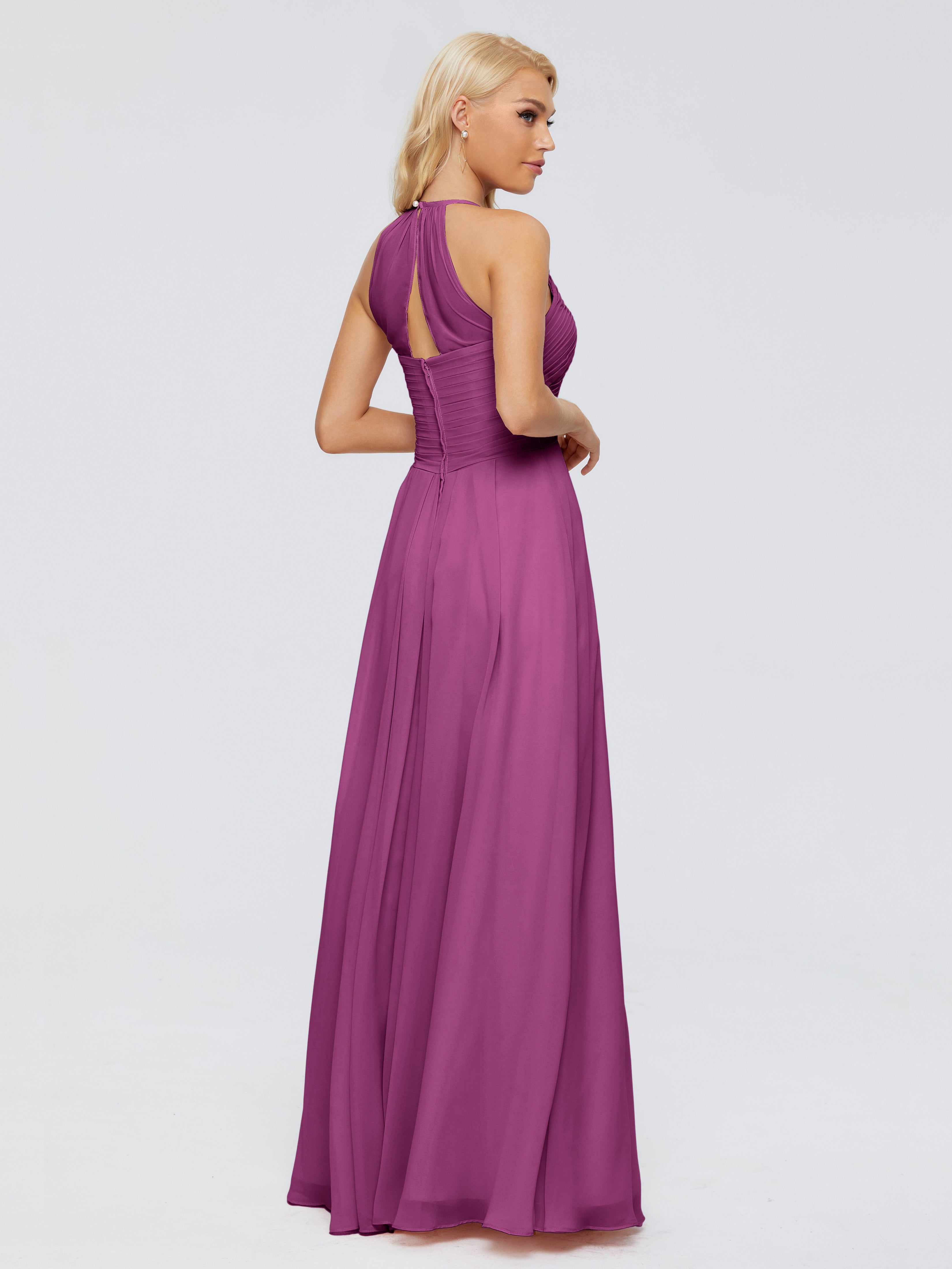 Robes De Demoiselle D'Honneur Orchidée Finley Trapèze Licou Mousseline Robes Demoiselle D'Honneur