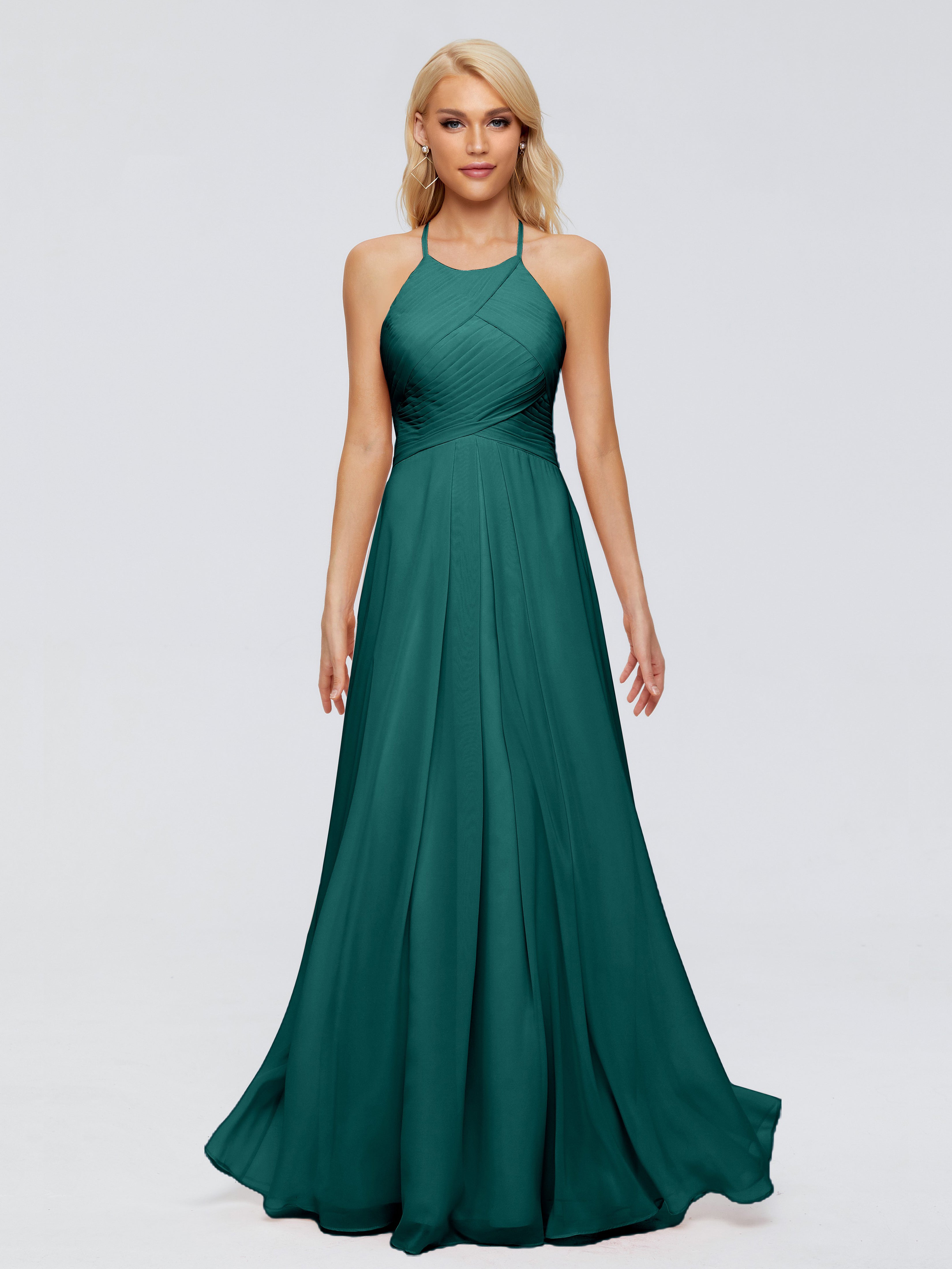 Robe De Demoiselle D'Honneur En Mousseline De Paon Finley Trapèze Licou Mousseline Robes Demoiselle D'Honneur