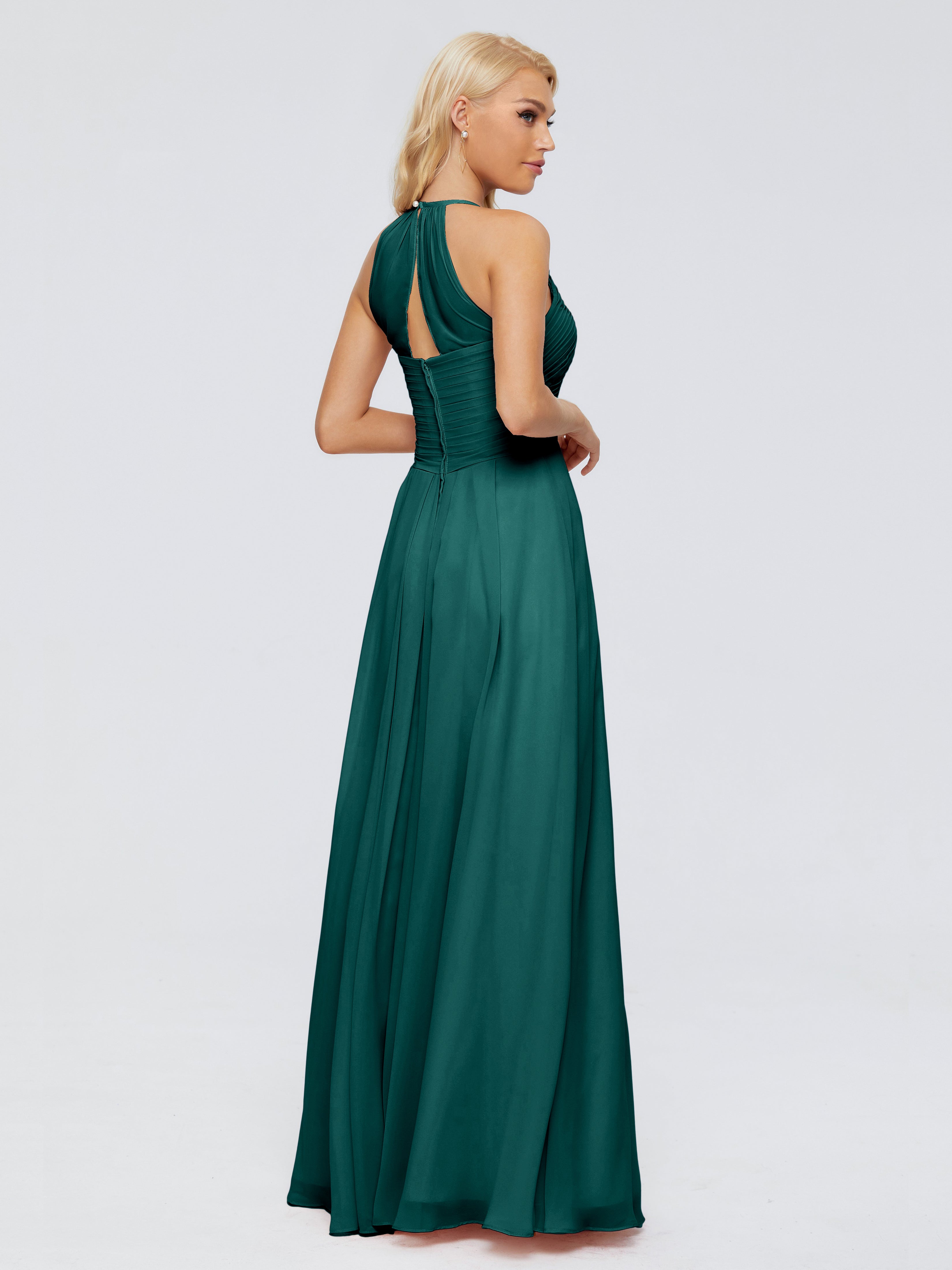 Robe De Demoiselle D'Honneur En Mousseline De Paon Finley Trapèze Licou Mousseline Robes Demoiselle D'Honneur