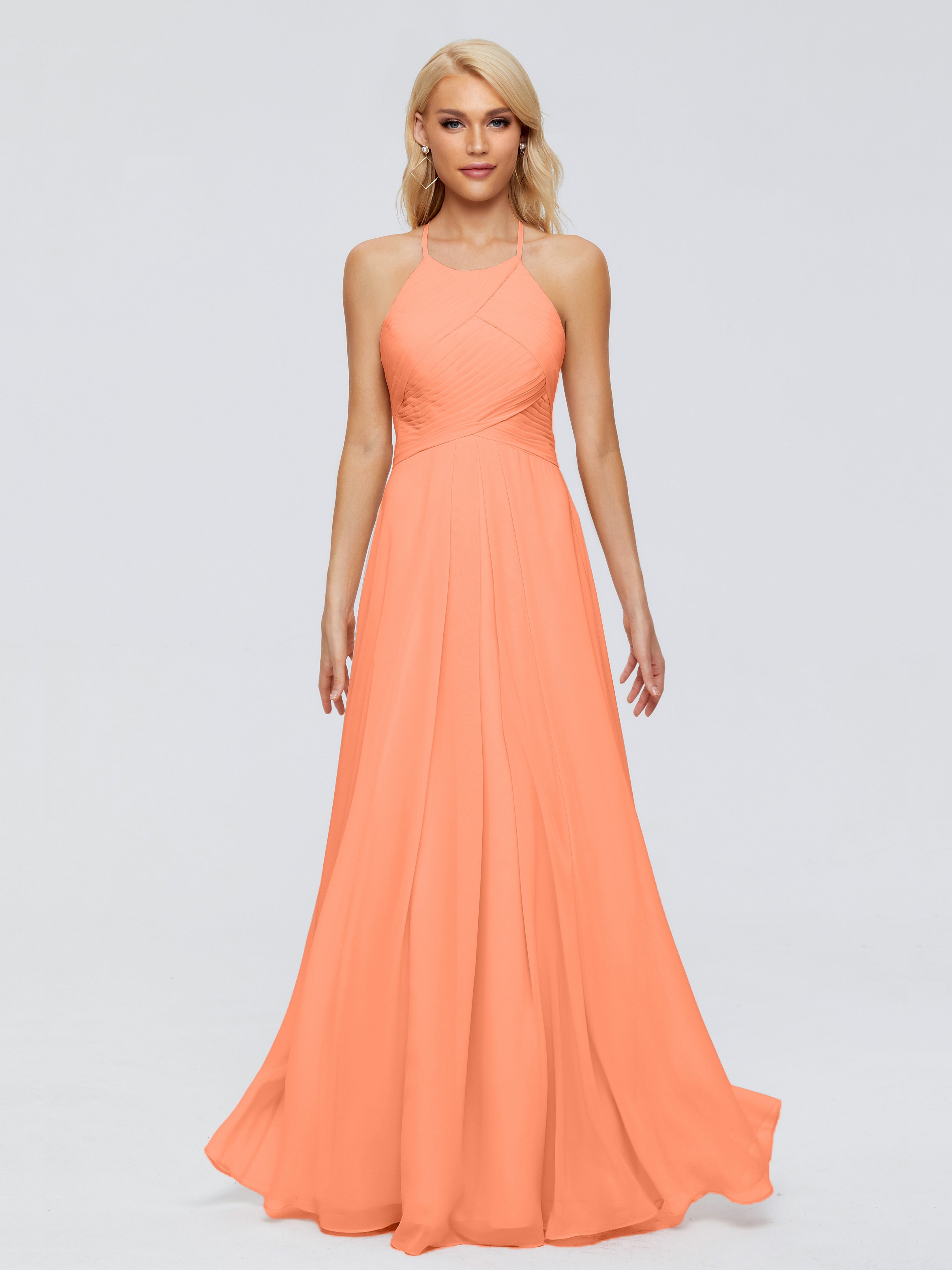 Robes De Demoiselle D'Honneur Papaye Finley Trapèze Licou Mousseline Robes Demoiselle D'Honneur