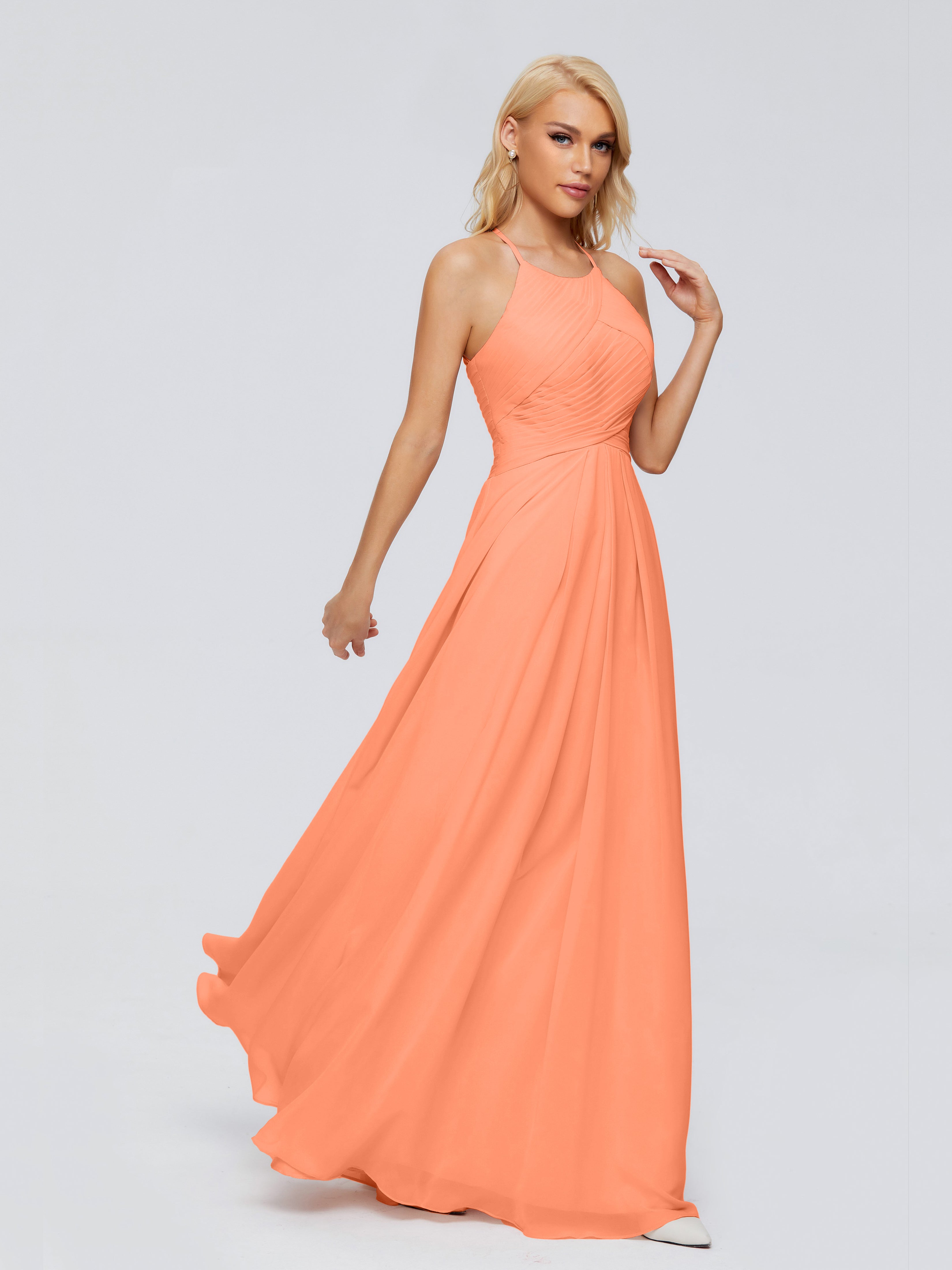 Robes De Demoiselle D'Honneur Papaye Finley Trapèze Licou Mousseline Robes Demoiselle D'Honneur